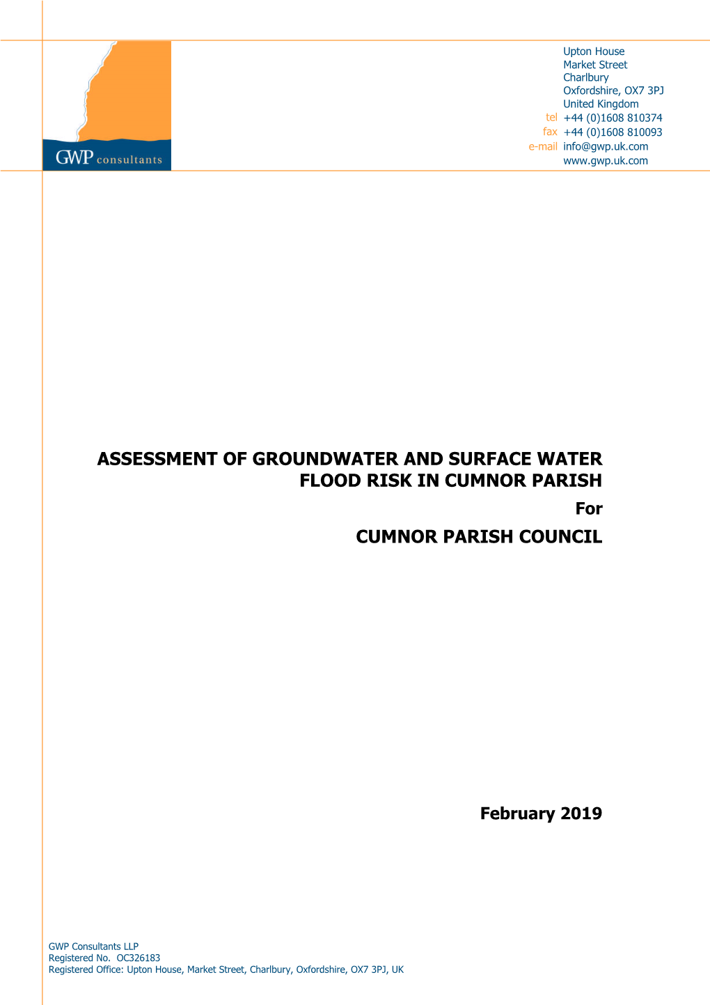 ASSESSMENT of GROUNDWATER and SURFACE WATER FLOOD RISK in CUMNOR PARISH for CUMNOR PARISH COUNCIL