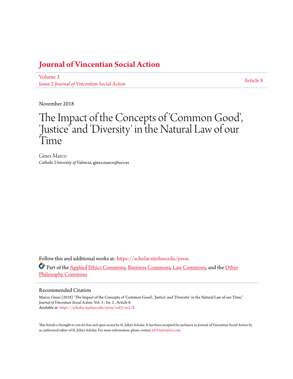 'Diversity' in the Natural Law of Our Time Gines Marco Catholic University of Valencia, Gines.Marco@Ucv.Es