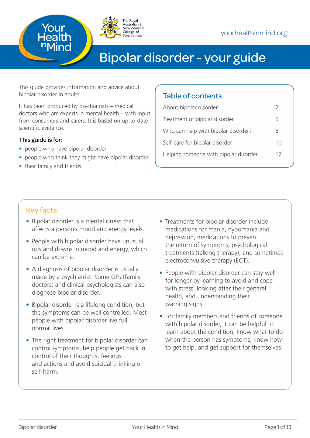 Bipolar Disorder - Your Guide