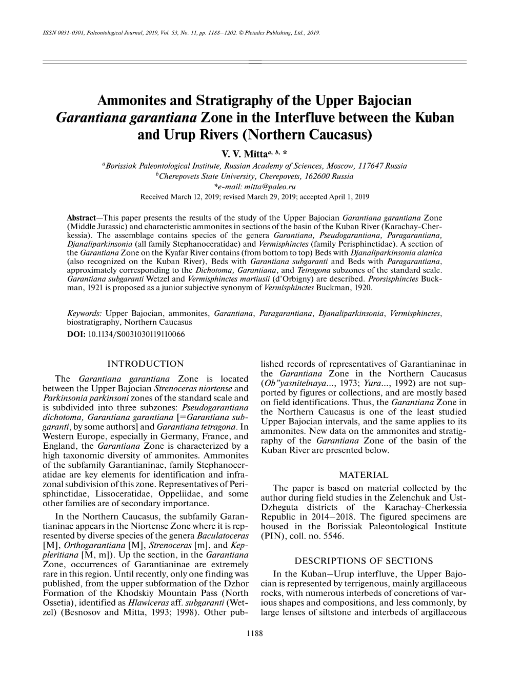 Ammonites and Stratigraphy of the Upper Bajocian Garantiana Garantiana Zone in the Interfluve Between the Kuban and Urup Rivers (Northern Caucasus) V