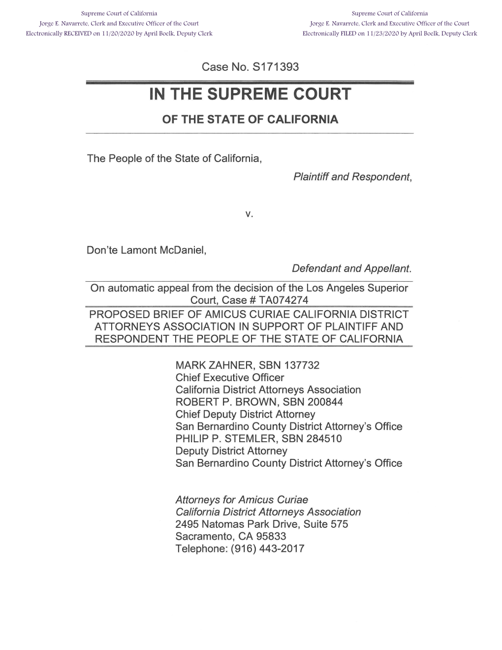 Amicus Curiae Brief of California District Attorneys Association