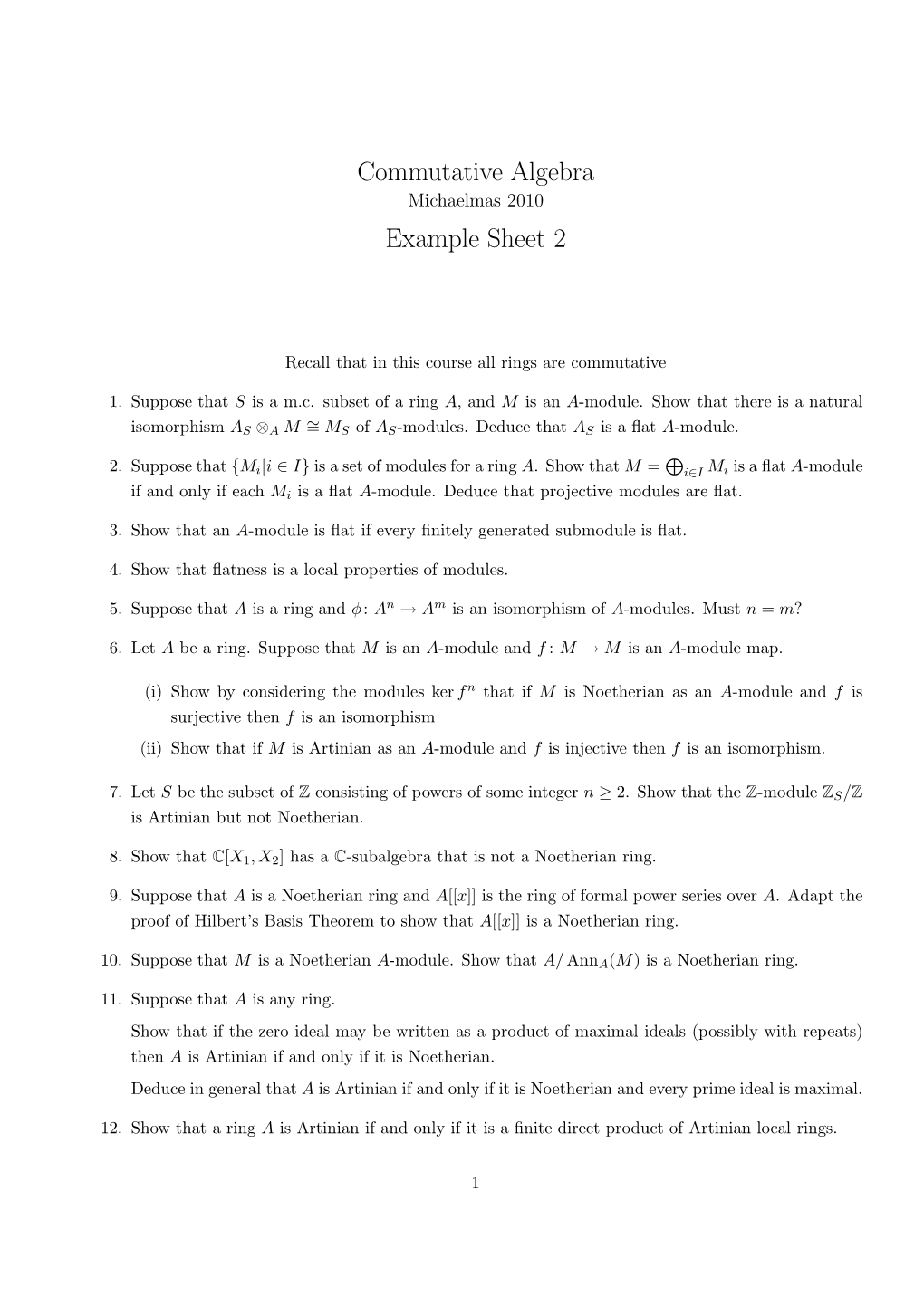 Commutative Algebra Example Sheet 2