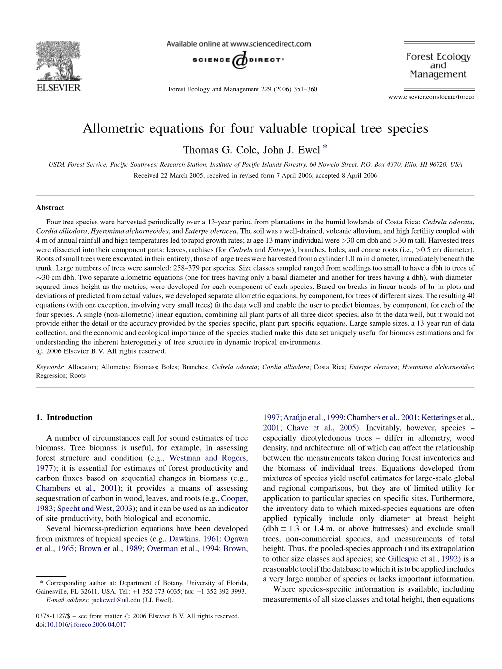 Allometric Equations for Four Valuable Tropical Tree Species Thomas G
