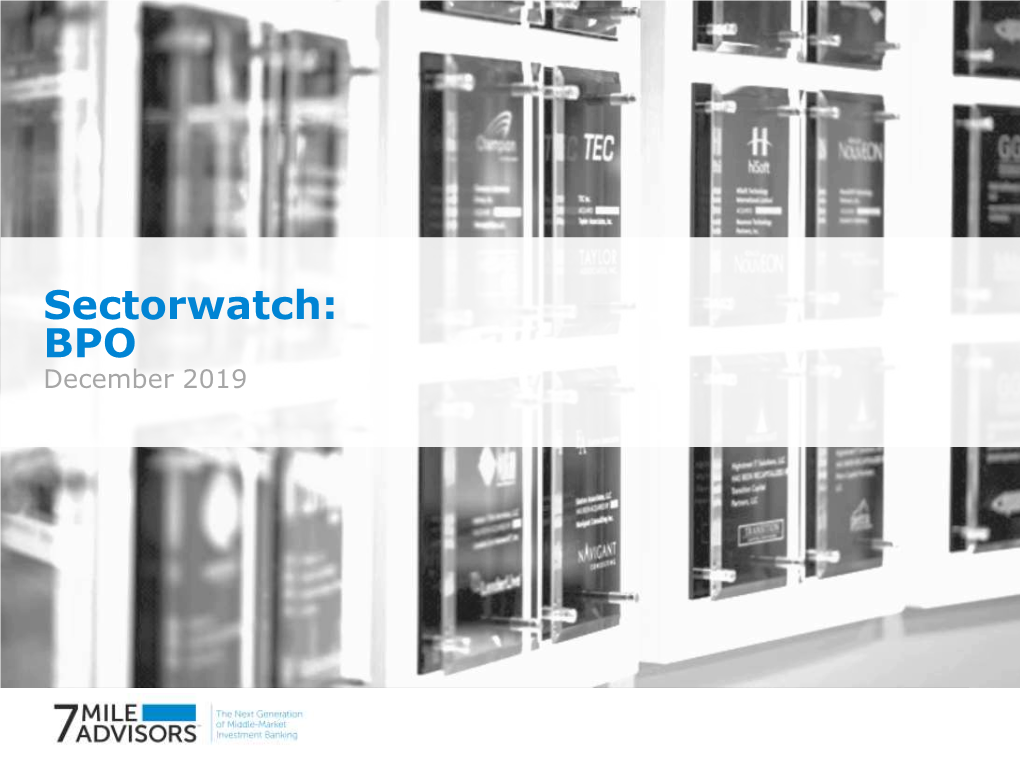 Sectorwatch: BPO December 2019 BPO December 2019 Sector Dashboard [4]