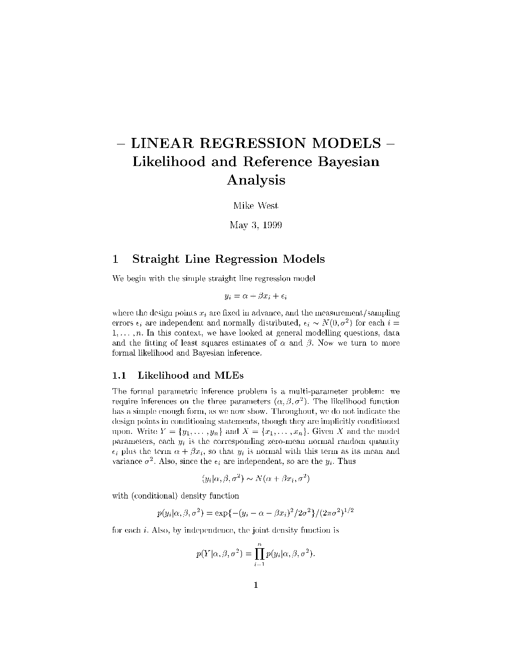 LINEAR REGRESSION MODELS Likelihood and Reference Bayesian