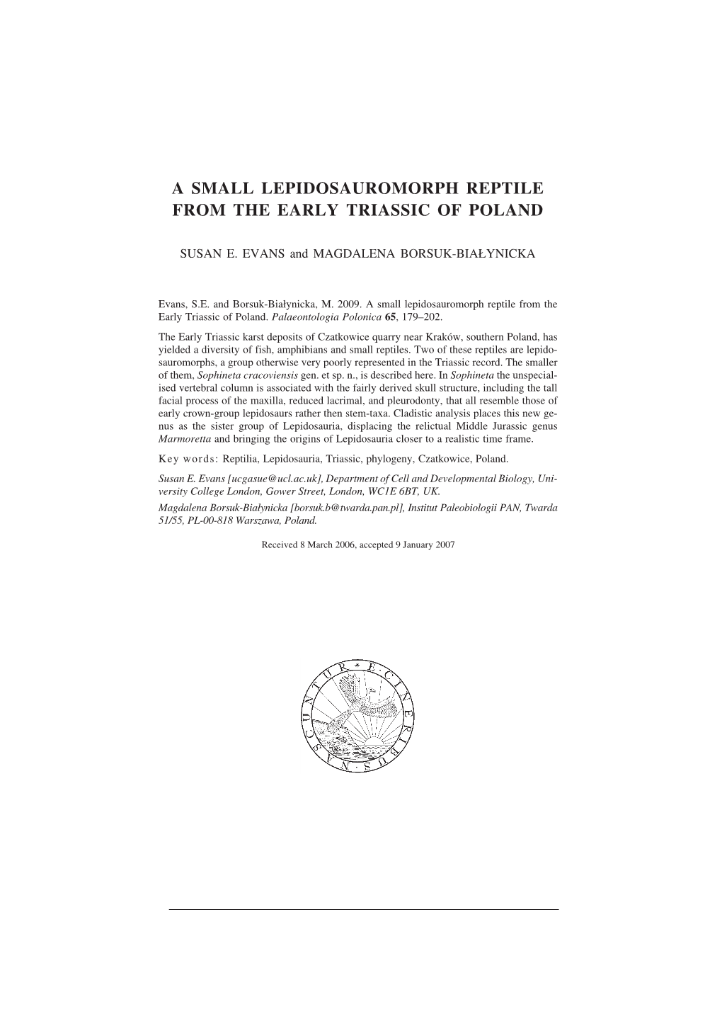 A Small Lepidosauromorph Reptile from the Early Triassic of Poland