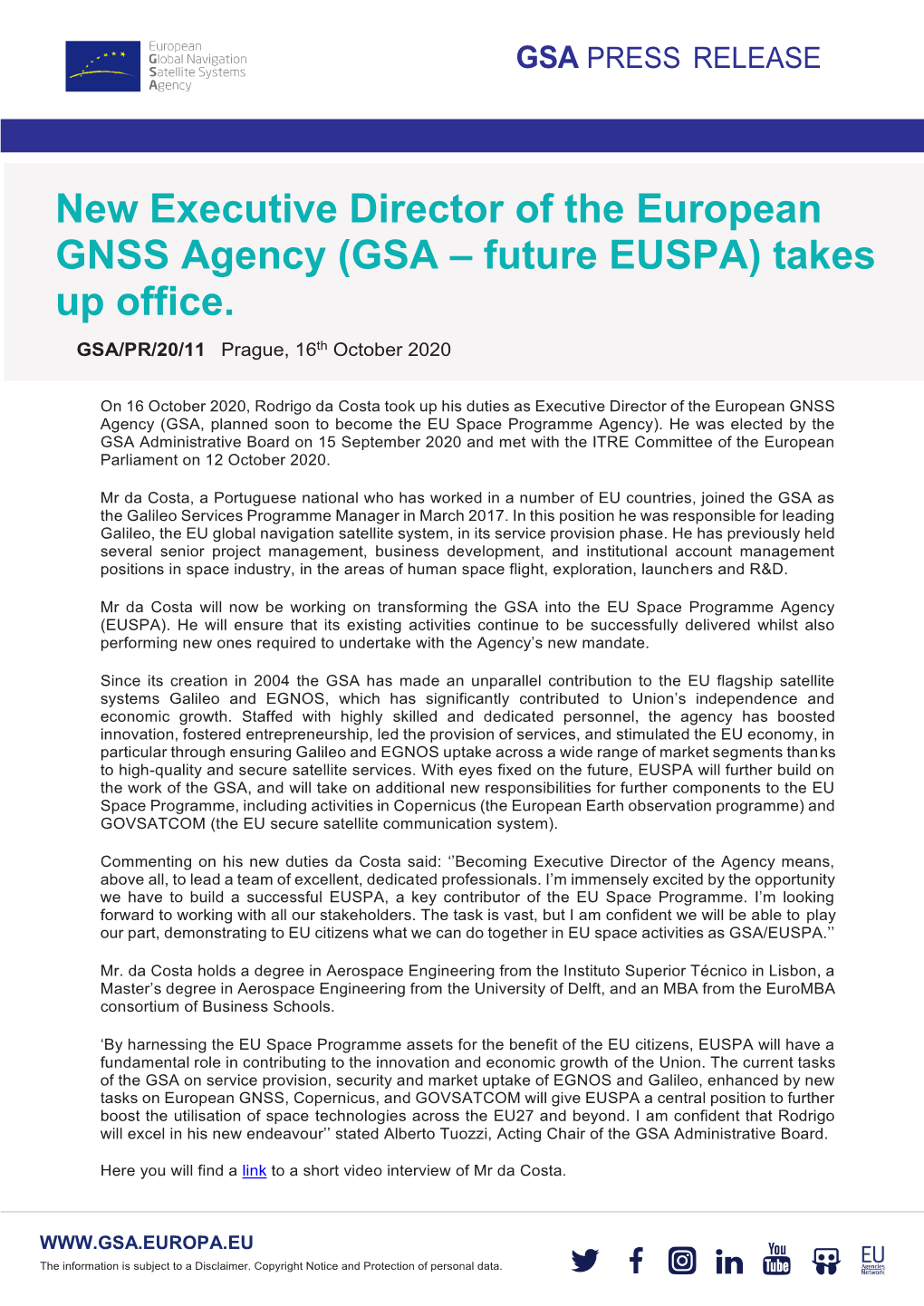 New Executive Director of the European GNSS Agency