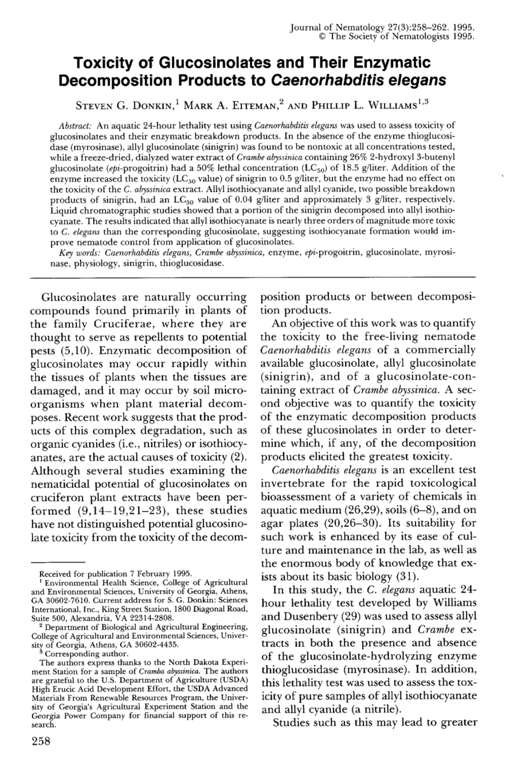 Toxicity of Glucosinolates and Their Enzymatic Decomposition Products to Caenorhabditis Elegans