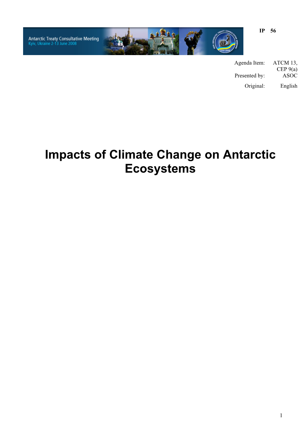 Impacts of Climate Change on Antarctic Ecosystems