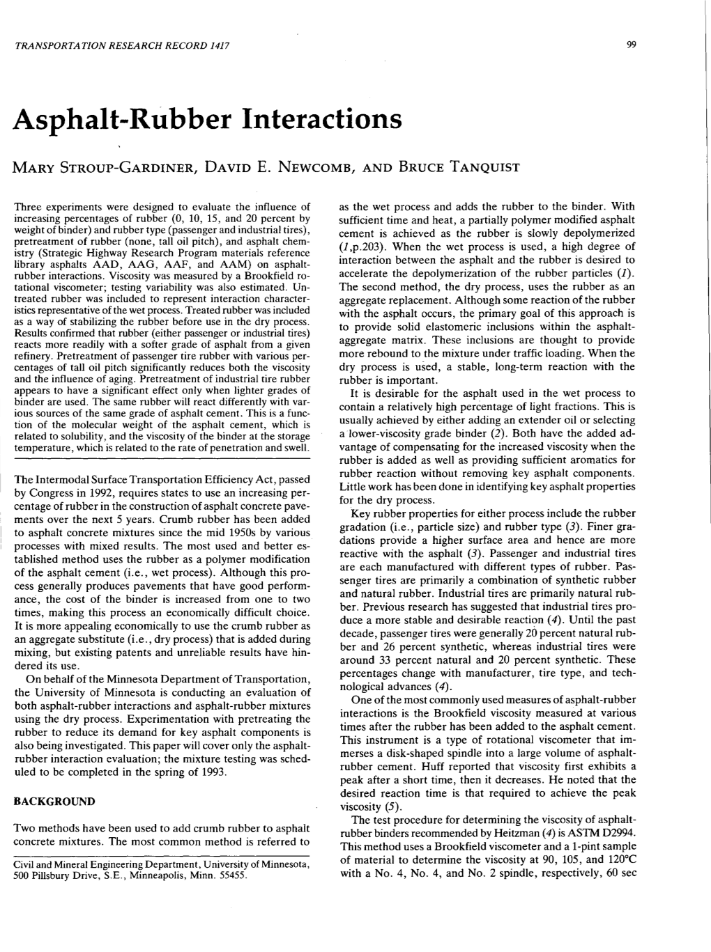 Asphalt-Rubber Interactions