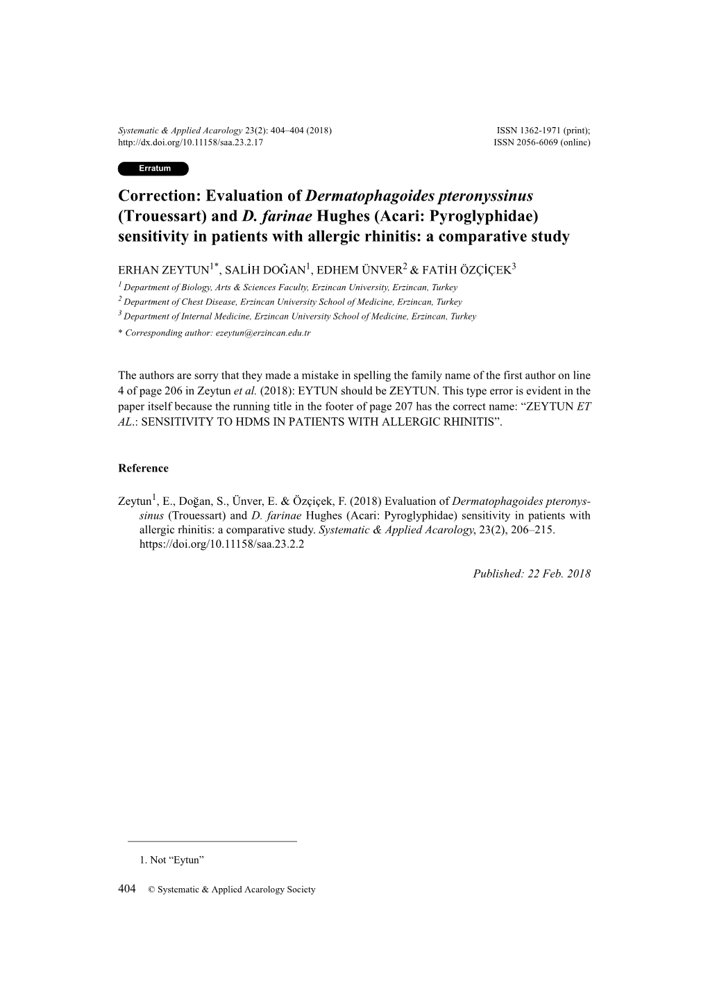 (Trouessart) and D. Farinae Hughes (Acari: Pyroglyphidae) Sensitivity in Patients with Allergic Rhinitis: a Comparative Study