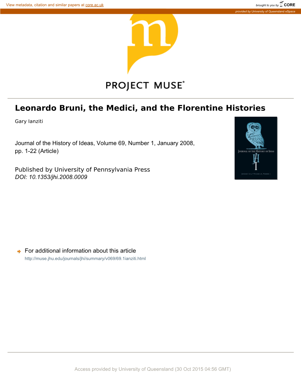 Leonardo Bruni, the Medici, and the Florentine Histories1