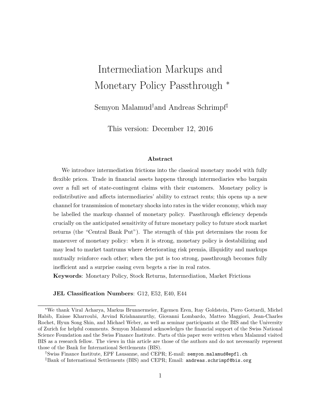 Intermediation Markups and Monetary Policy Passthrough ∗