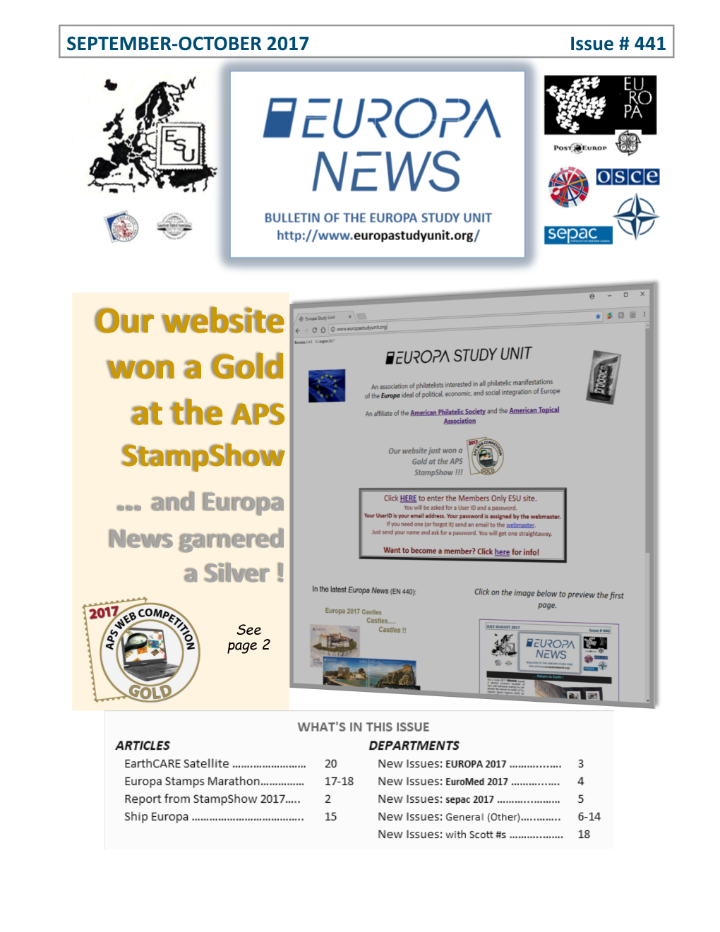 Our Website Won a Gold at the APS Stampshow … and Europa News Garnered