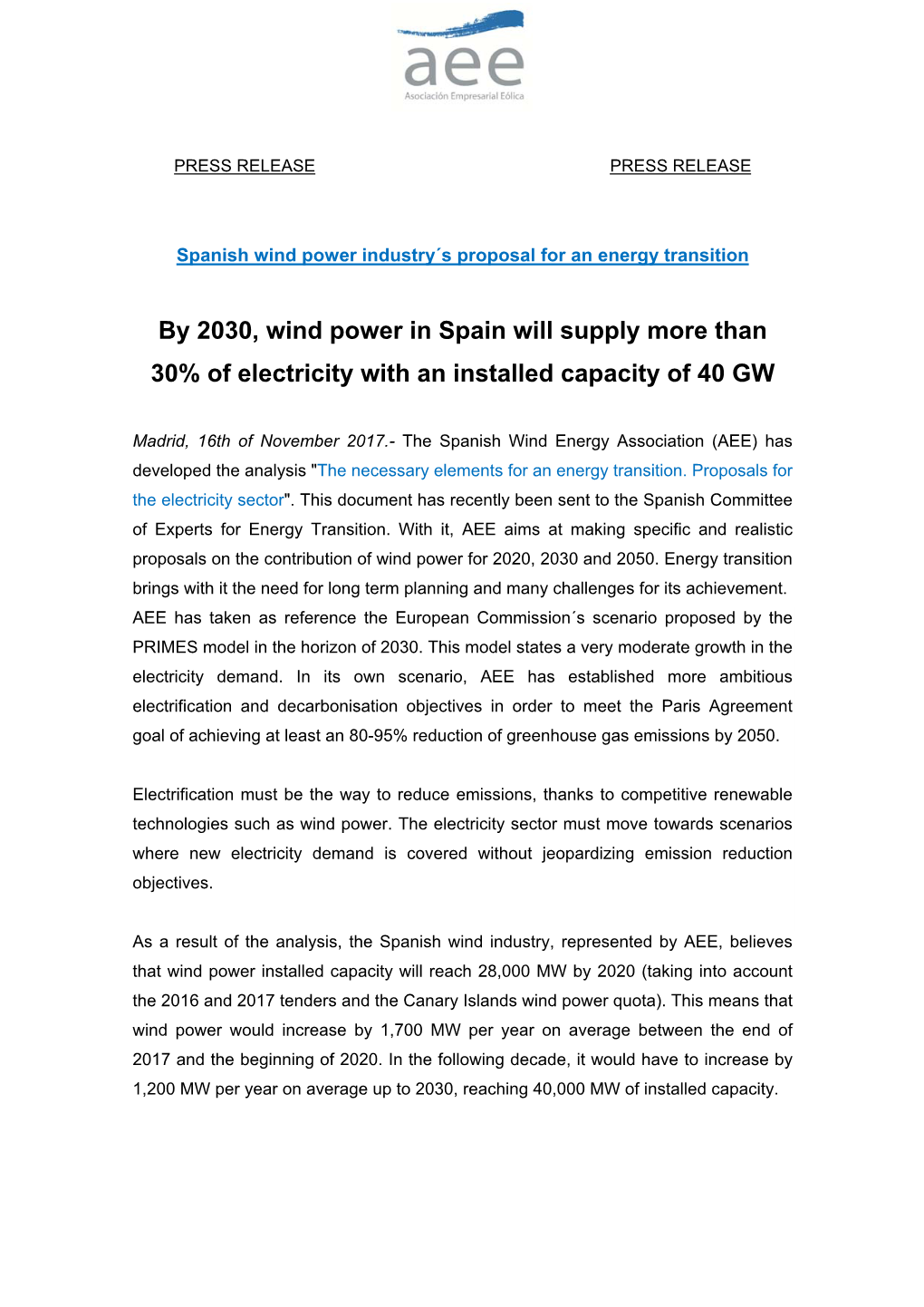 By 2030, Wind Power in Spain Will Supply More Than 30% of Electricity with an Installed Capacity of 40 GW