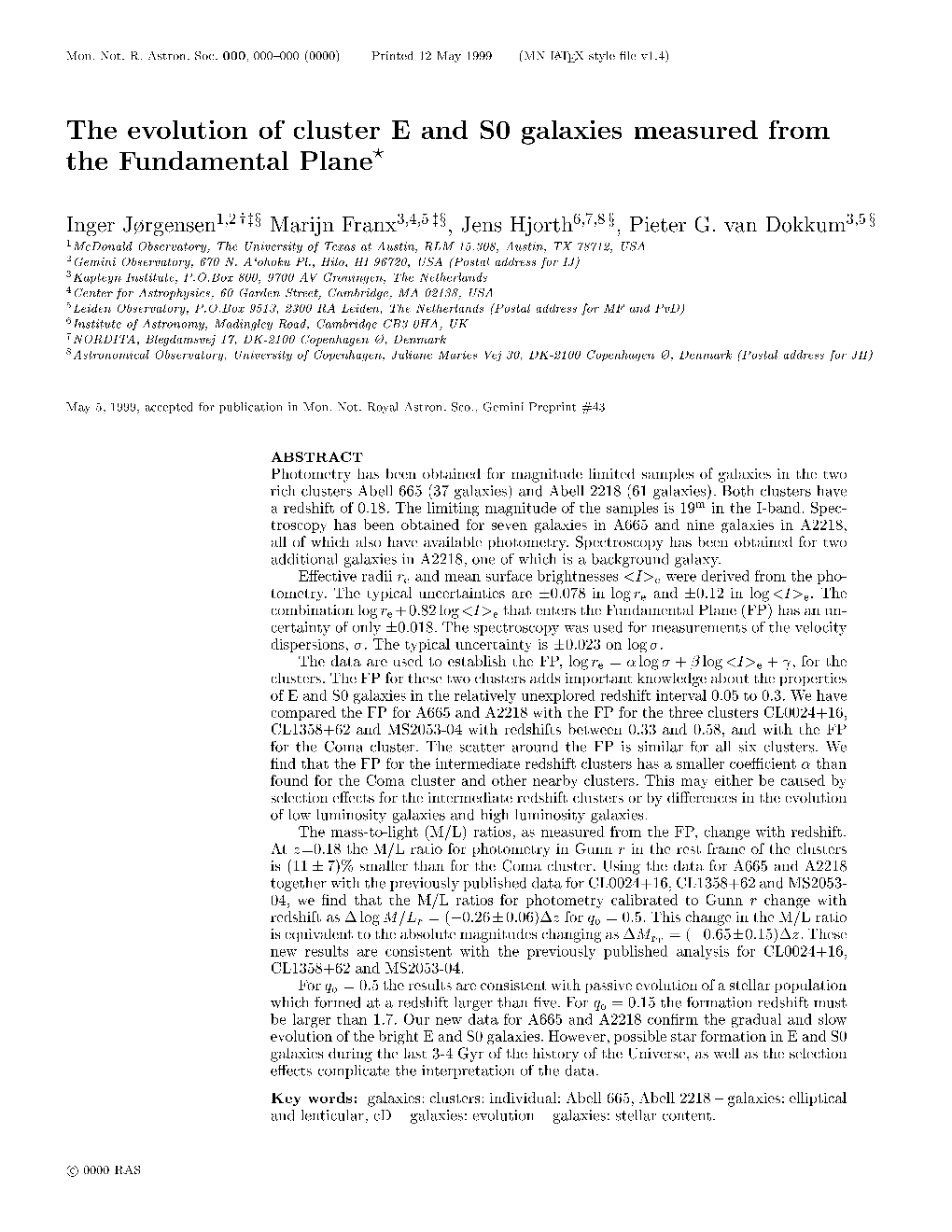 The Evolution of Cluster E and S0 Galaxies Measured from The