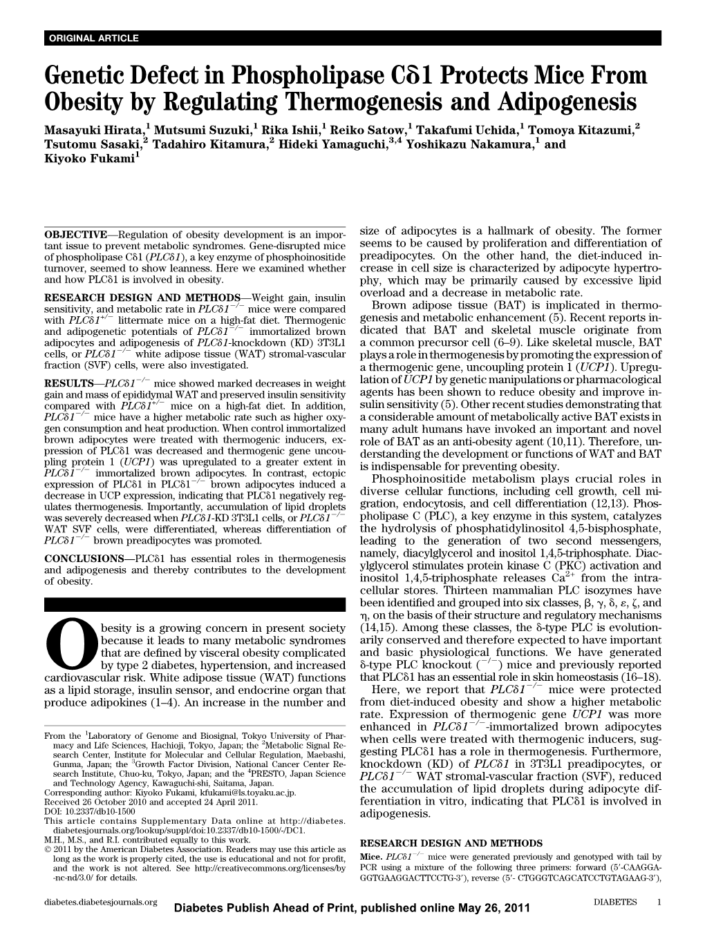 Genetic Defect in Phospholipase Cd1 Protects Mice from Obesity By