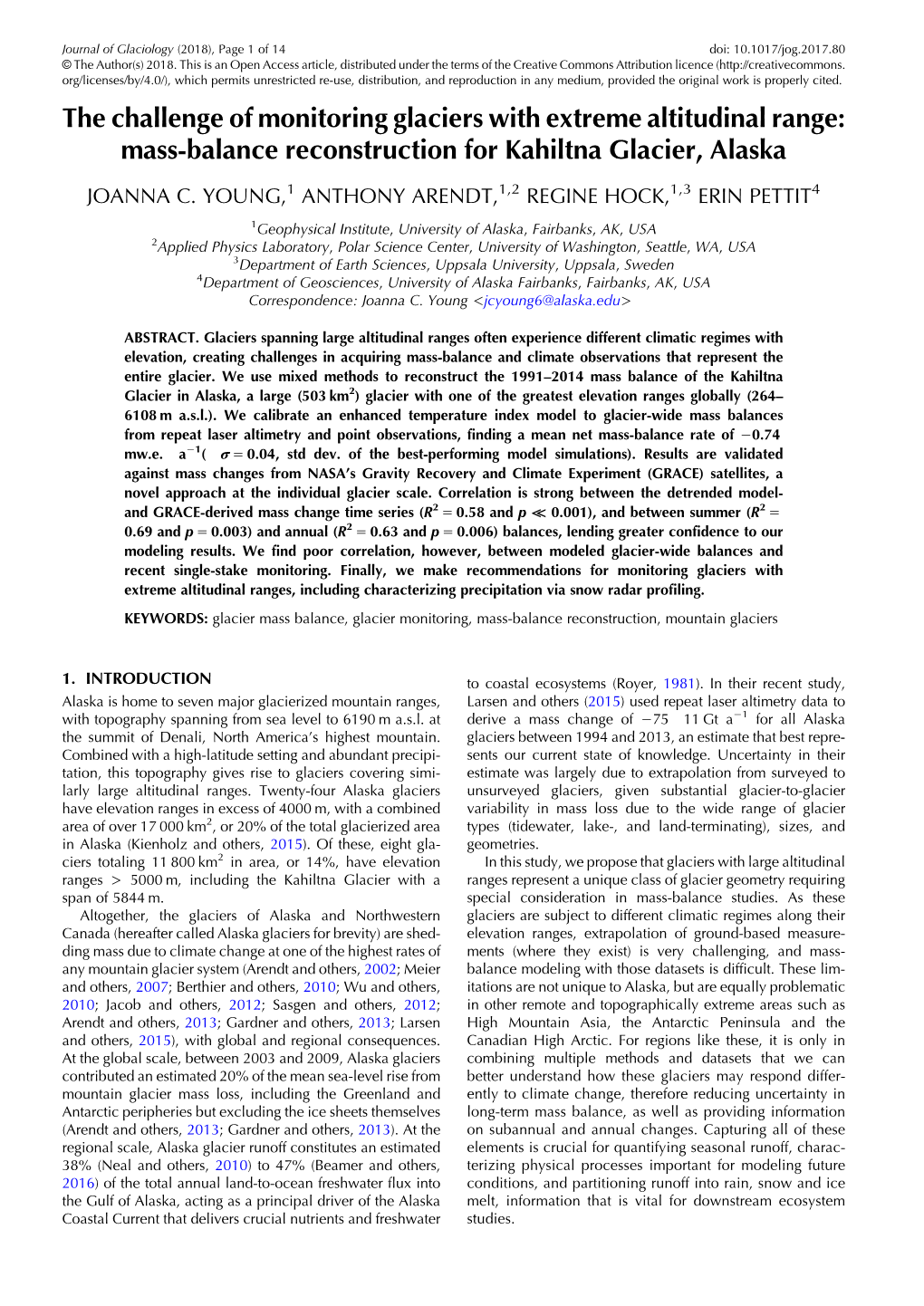 Mass-Balance Reconstruction for Kahiltna Glacier, Alaska