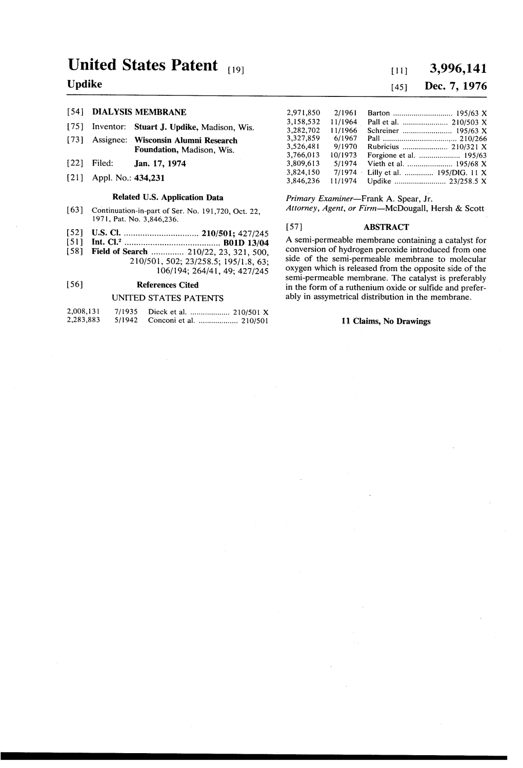 United States Patent to 11, 3,996,141 Updike 45 Dec