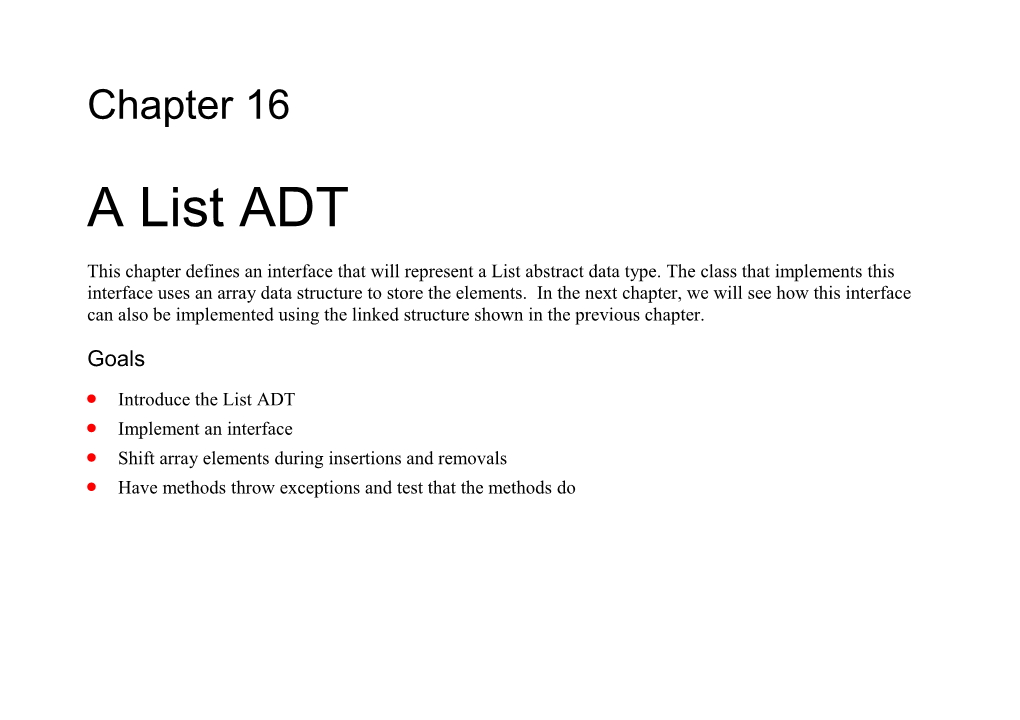 Introduce the List ADT