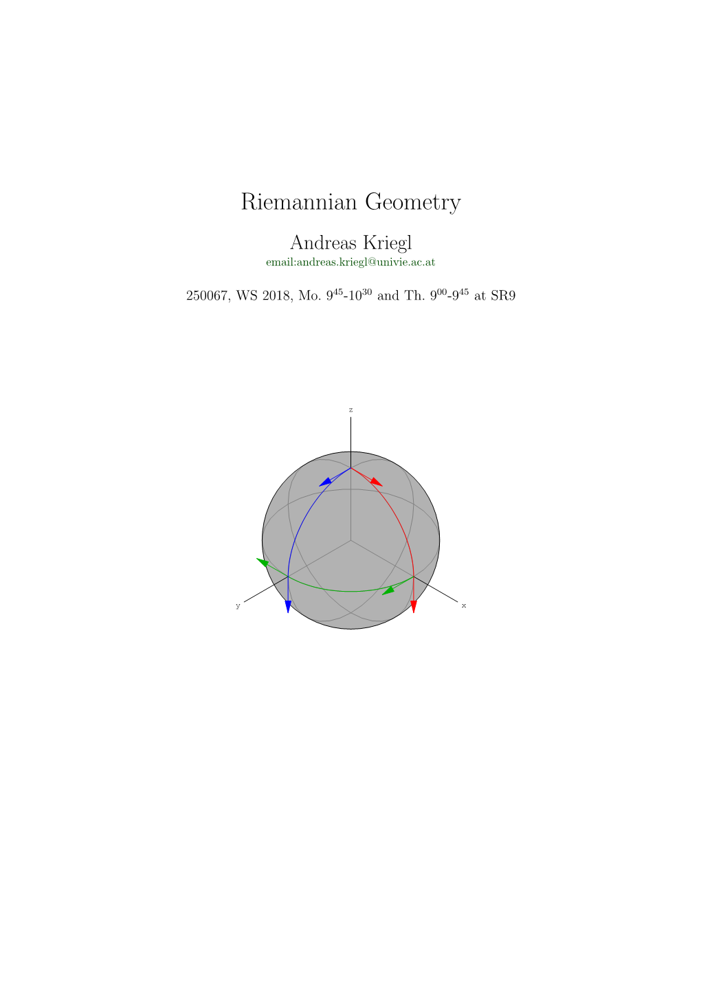 Riemannian Geometry Andreas Kriegl Email:Andreas.Kriegl@Univie.Ac.At