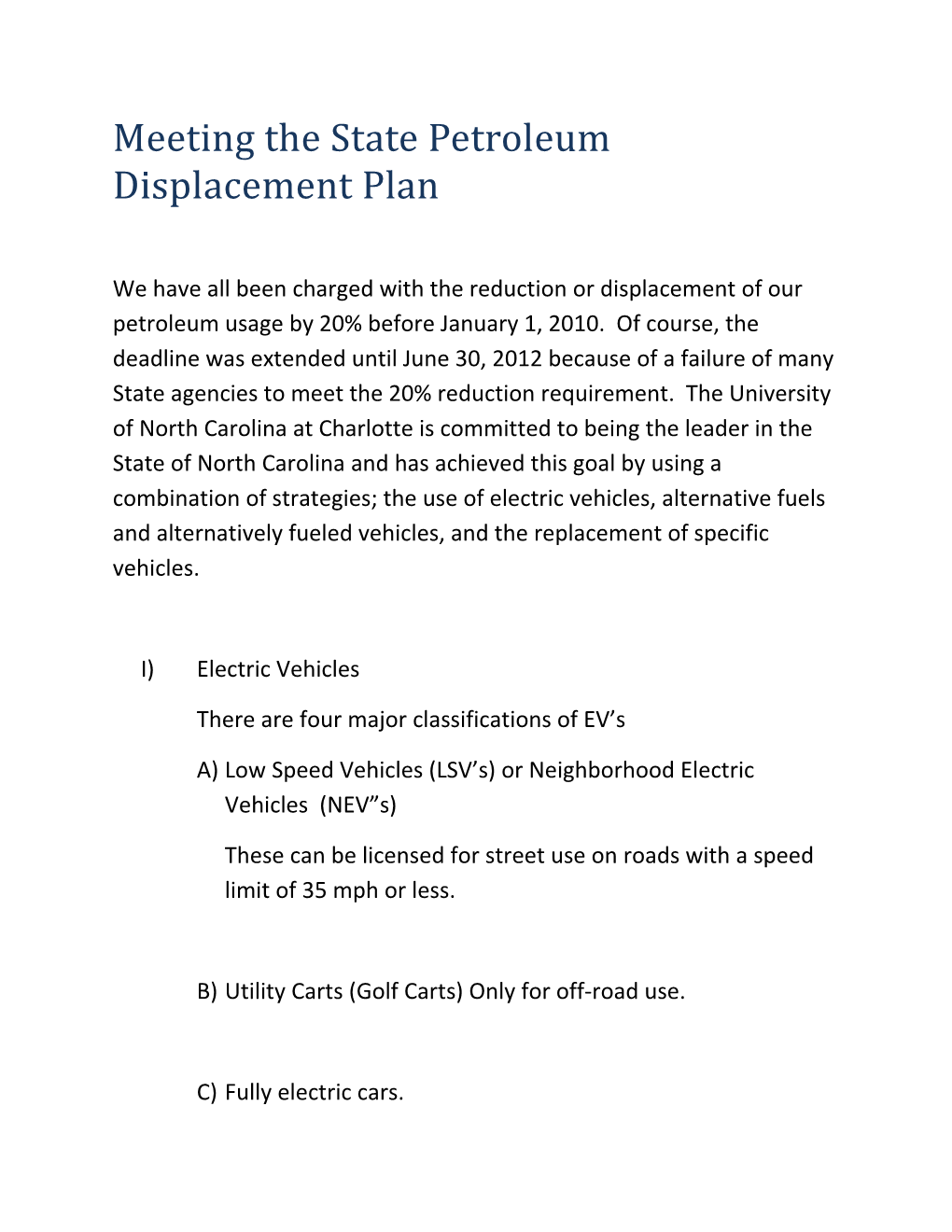 Meeting the State Petroleum Displacement Plan