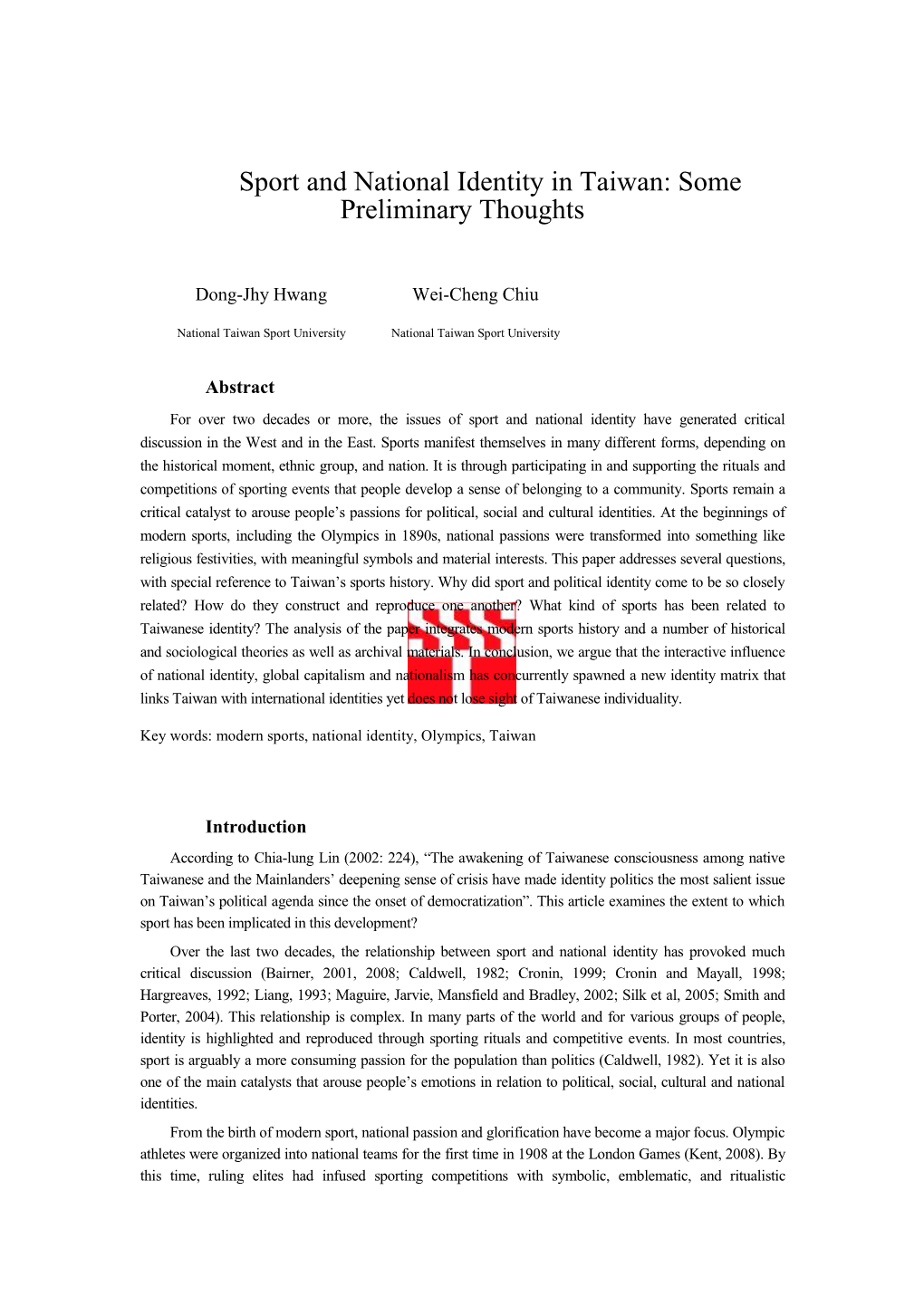 Sport and National Identity in Taiwan: Some Preliminary Thoughts