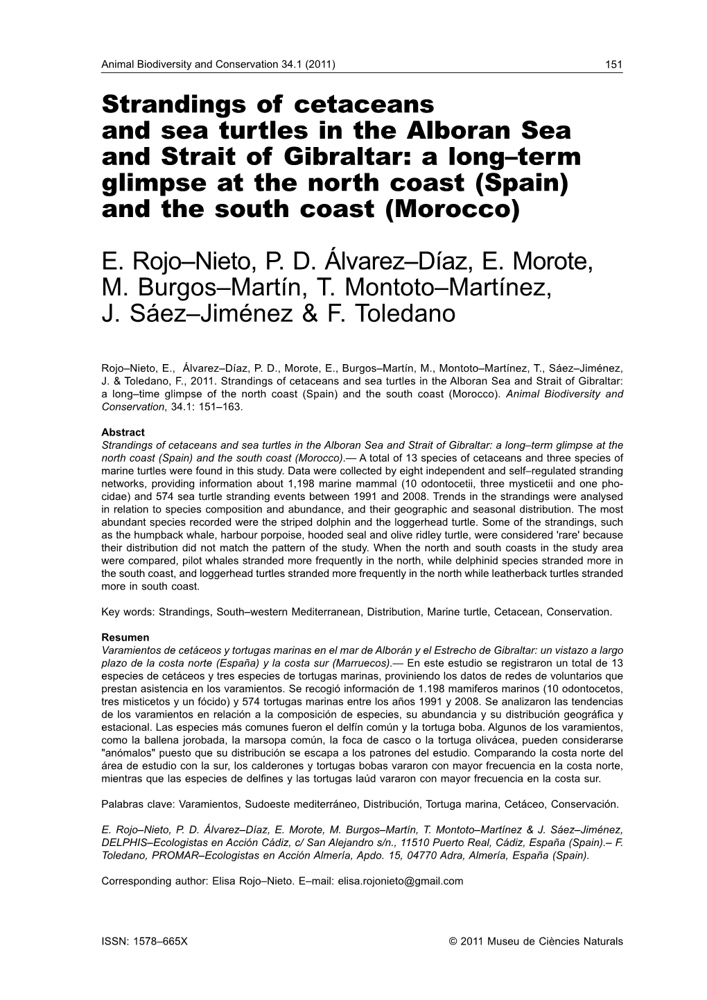 Strandings of Cetaceans and Sea Turtles in the Alboran Sea and Strait of Gibraltar: a Long–Term Glimpse at the North Coast (Spain) and the South Coast (Morocco)