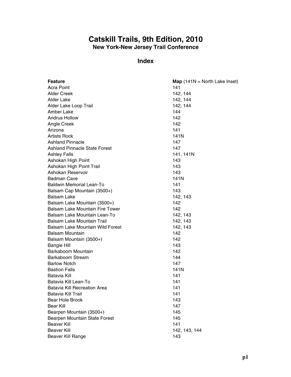Catskill Trails, 9Th Edition, 2010 New York-New Jersey Trail Conference