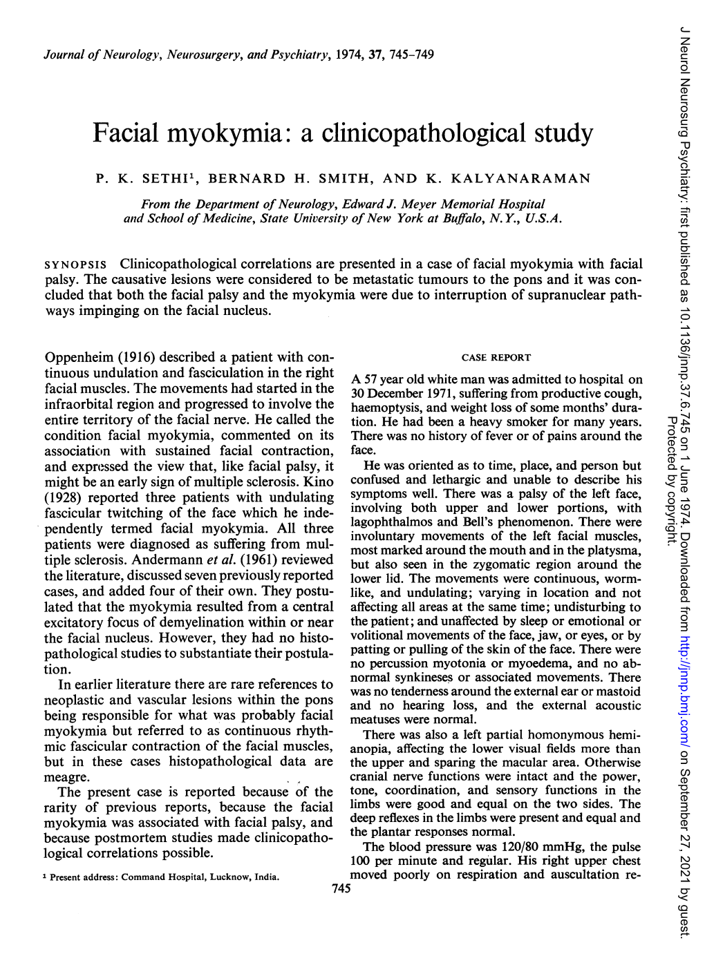 Facial Myokymia: a Clinicopathological Study