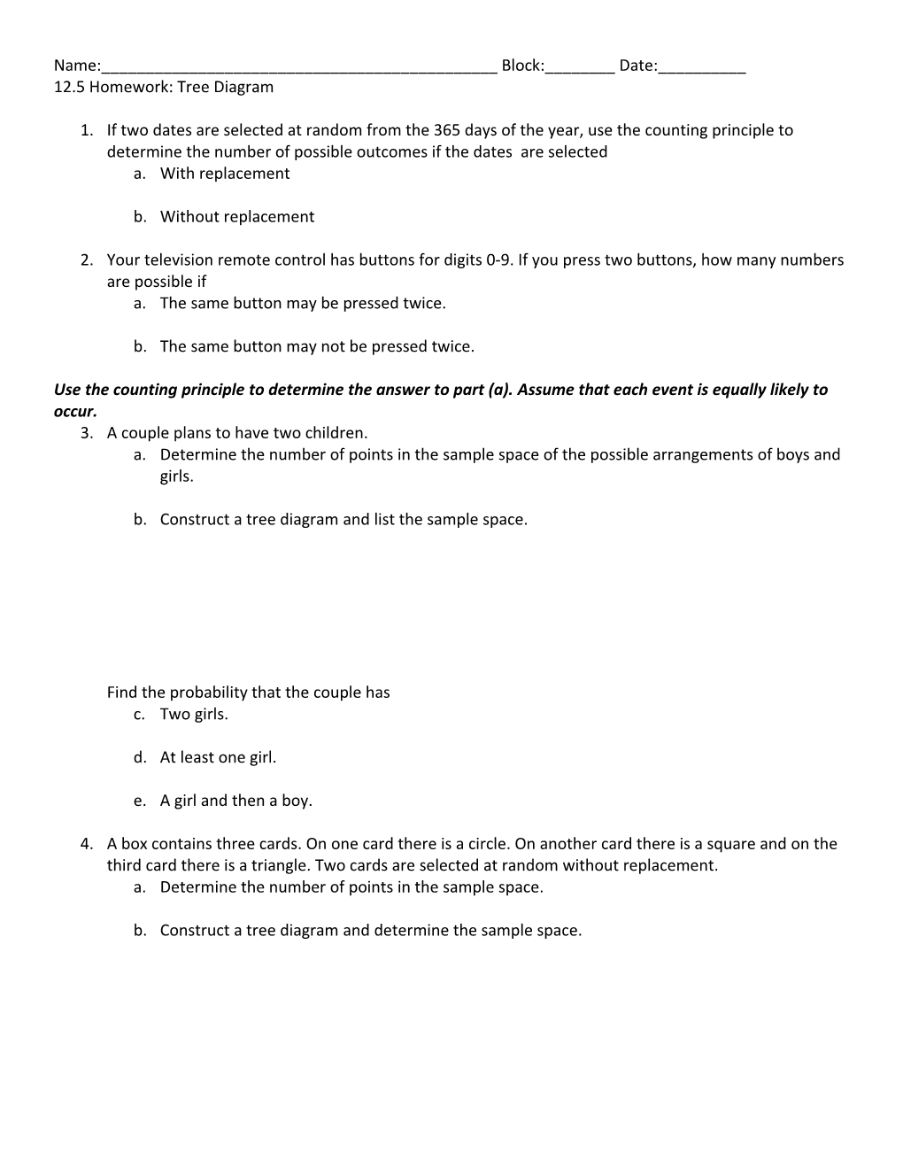 12.5 Homework: Tree Diagram