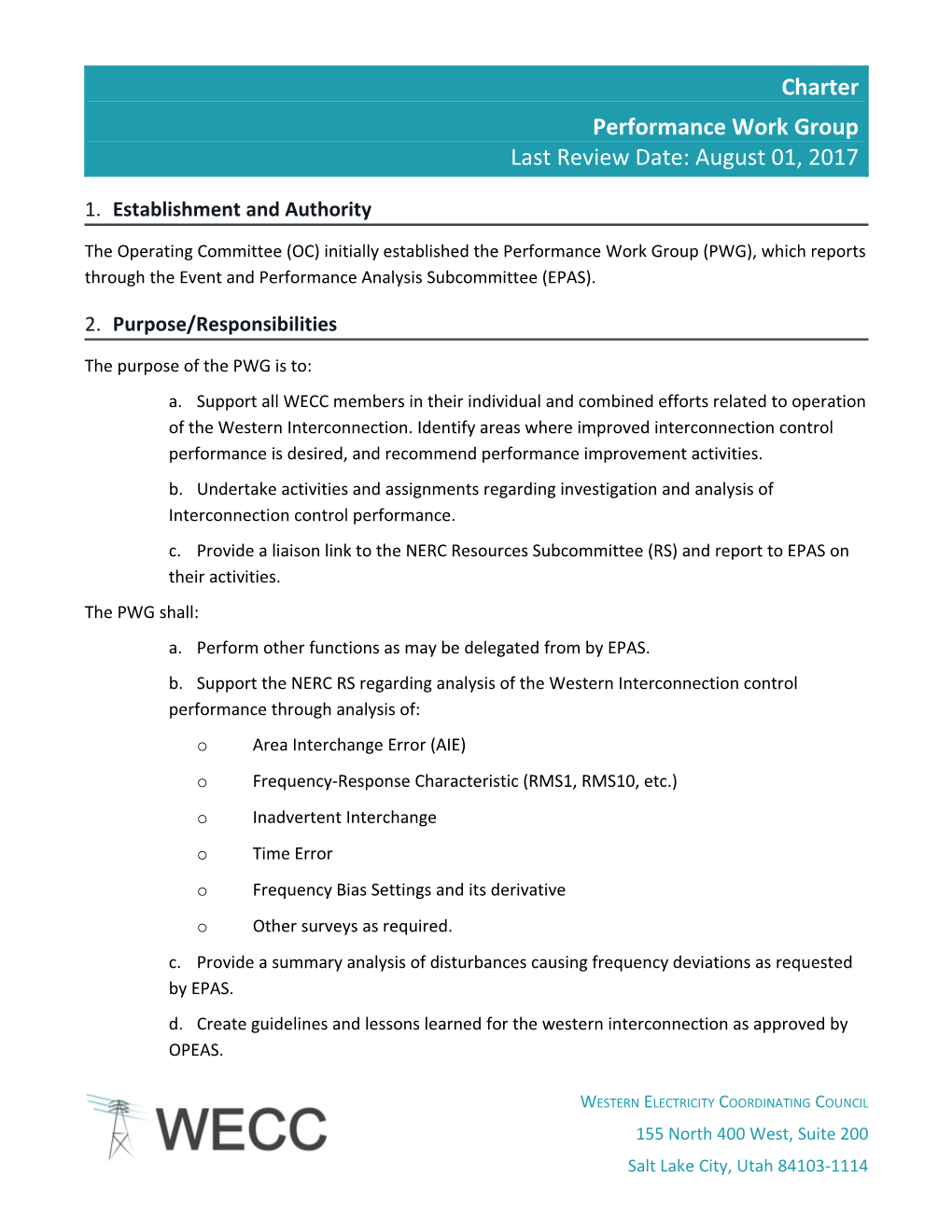 Performance Work Group Charter