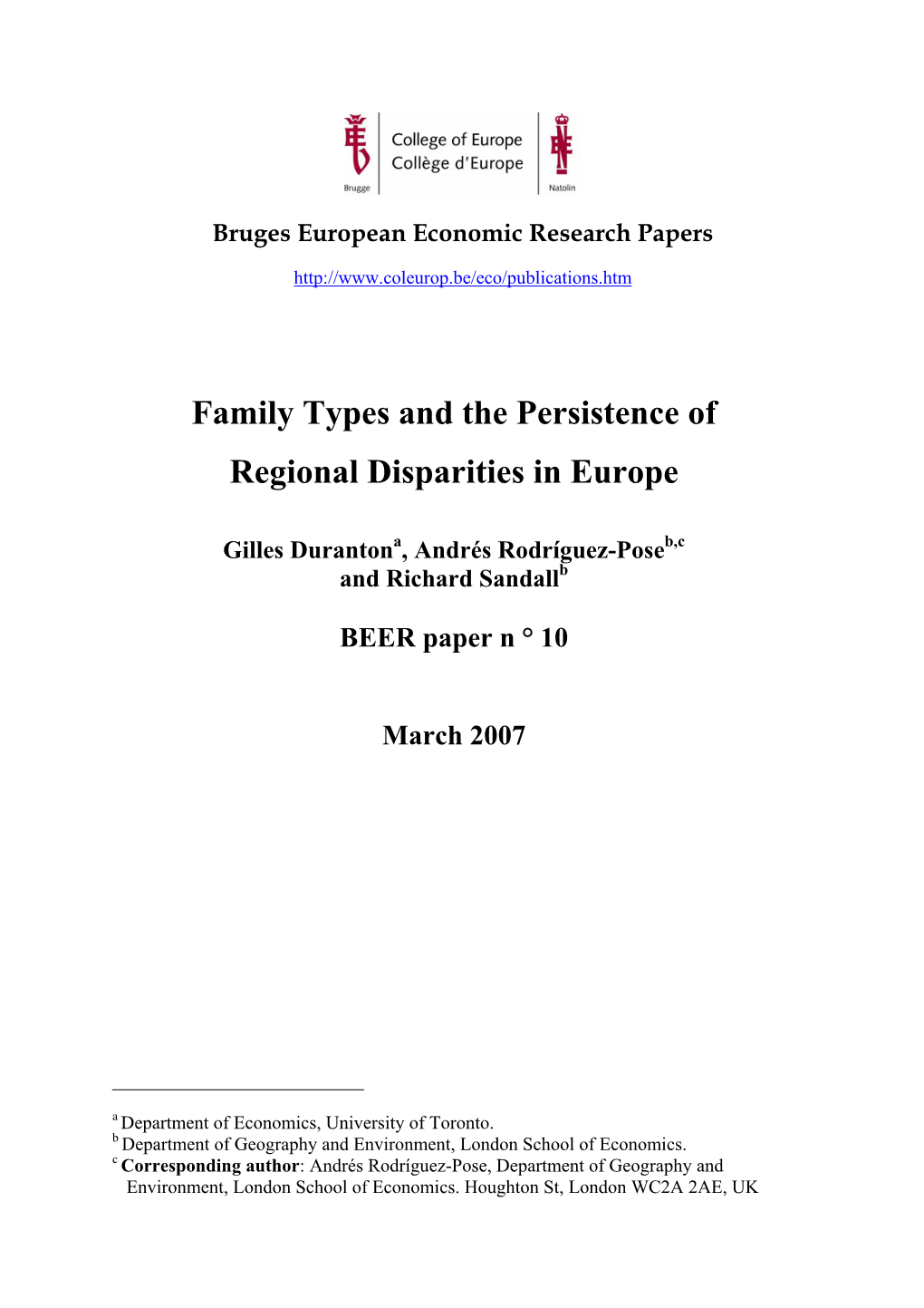 Family Types and the Persistence of Regional Disparities in Europe