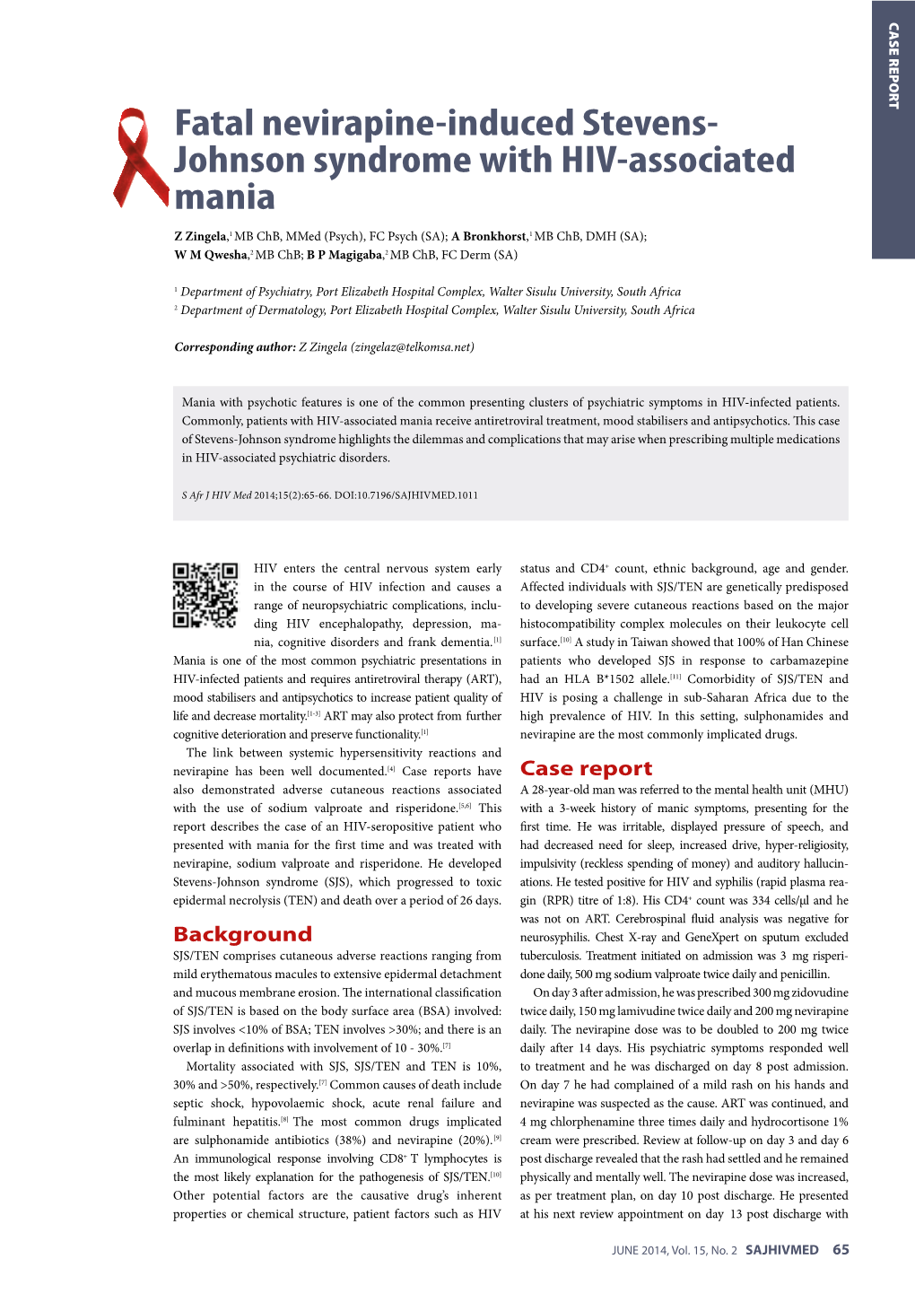 Fatal Nevirapine-Induced Stevens- Johnson Syndrome with HIV-Associated Mania