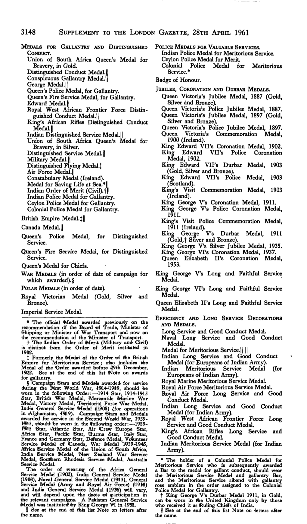 3148 Supplement to the London Gazette, 28Th April 1961