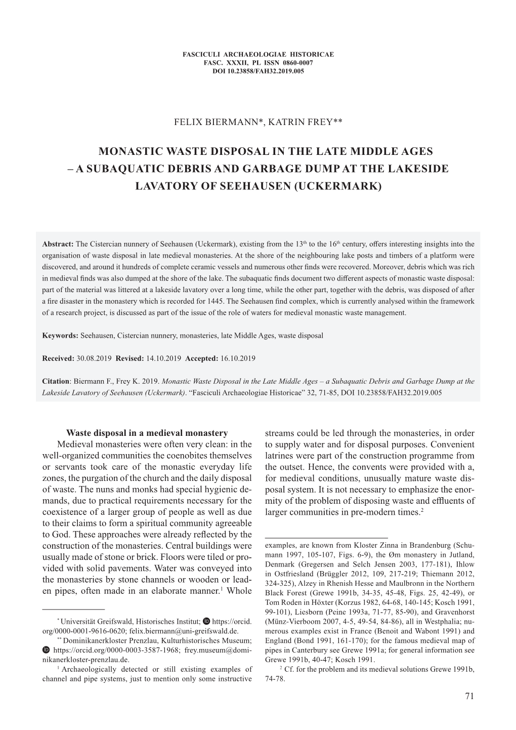 Monastic Waste Disposal in the Late Middle Ages – a Subaquatic Debris and Garbage Dump at the Lakeside Lavatory of Seehausen (Uckermark)