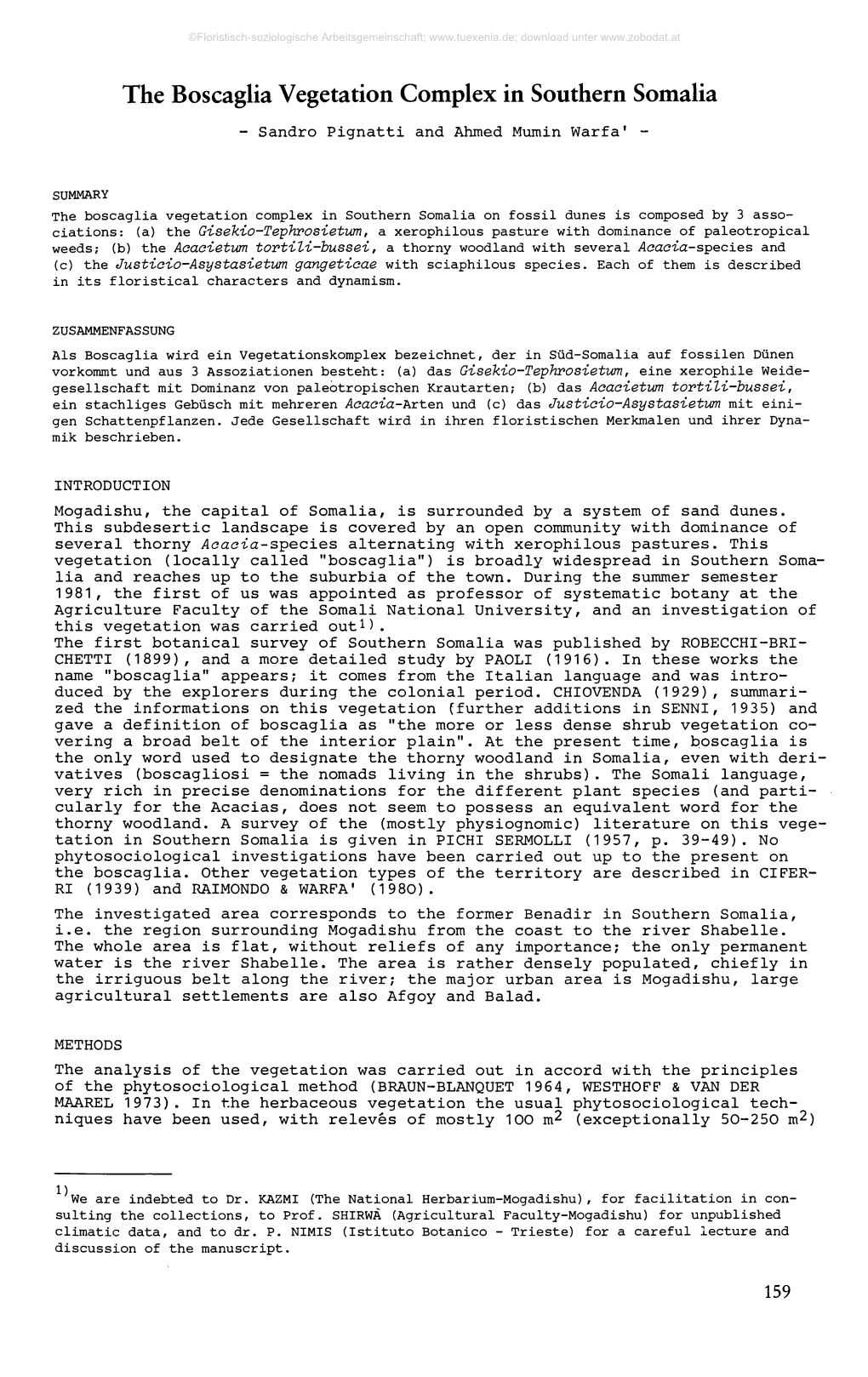 The Boscaglia Vegetation Complex in Southern Somalia - Sandro Pignatti and Ahmed Mumin Warfa'