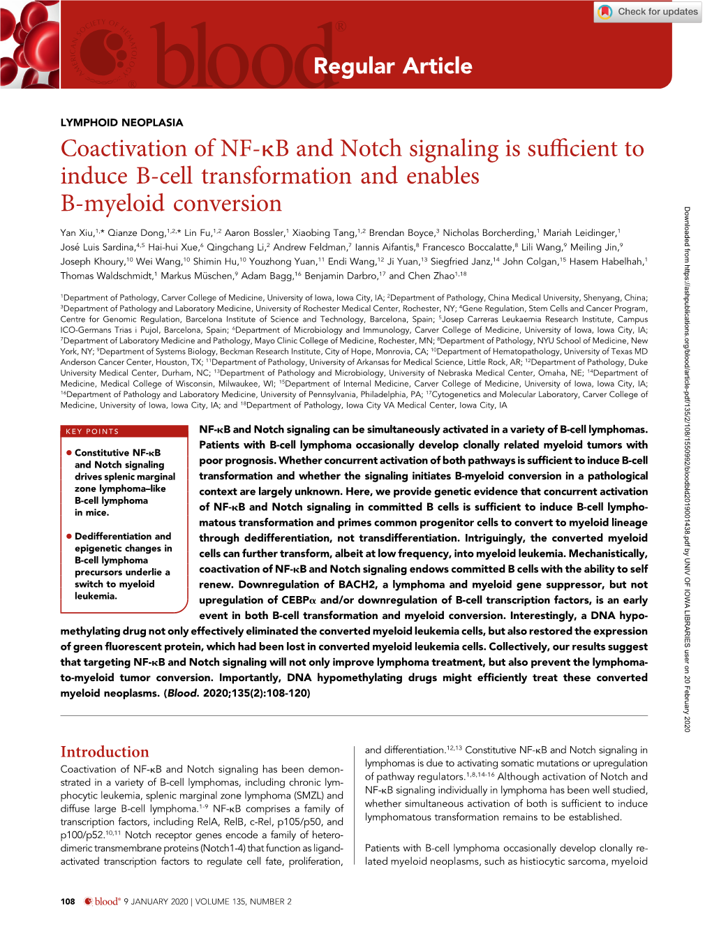 Coactivation of NF-Kb and Notch Signaling Is Sufficient to Induce B