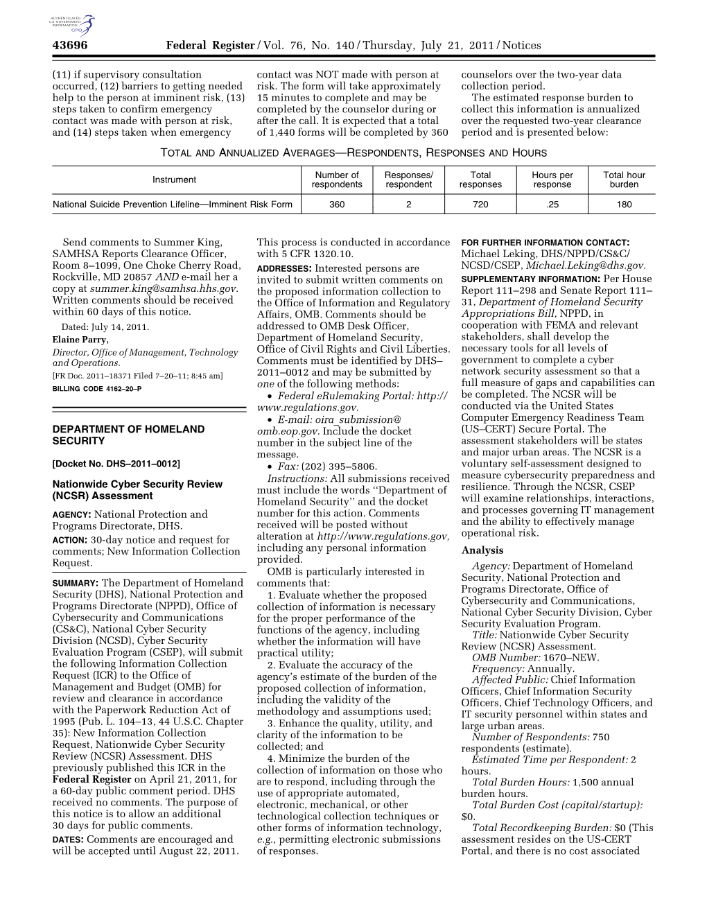 Nationwide Cyber Security Review (NCSR) Assessment