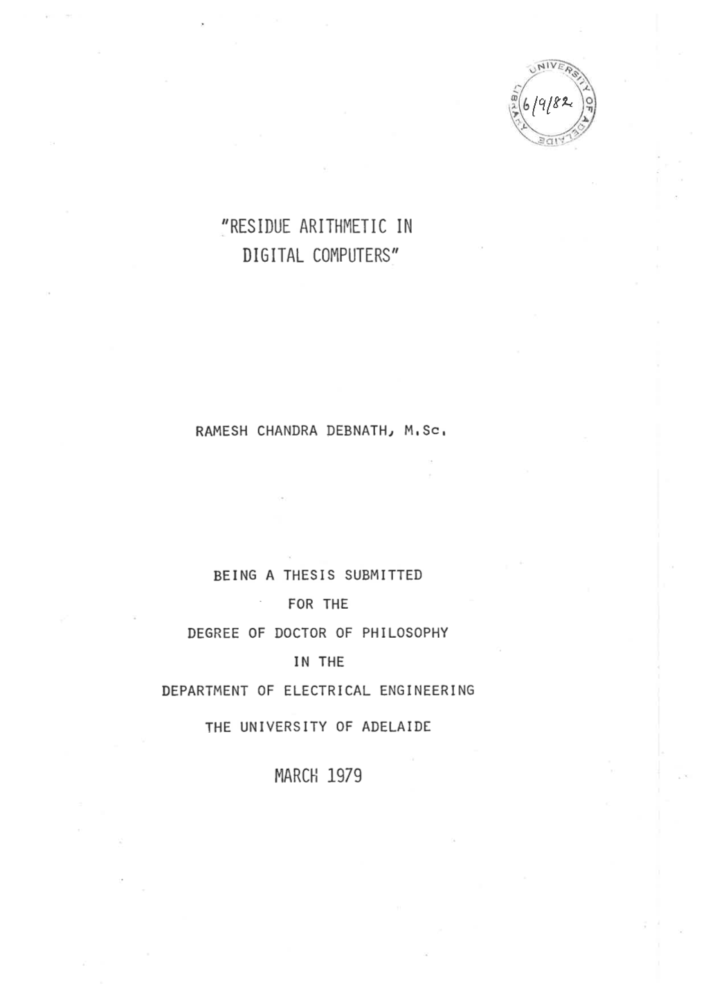 Residue Arithmetic in Digital Computers