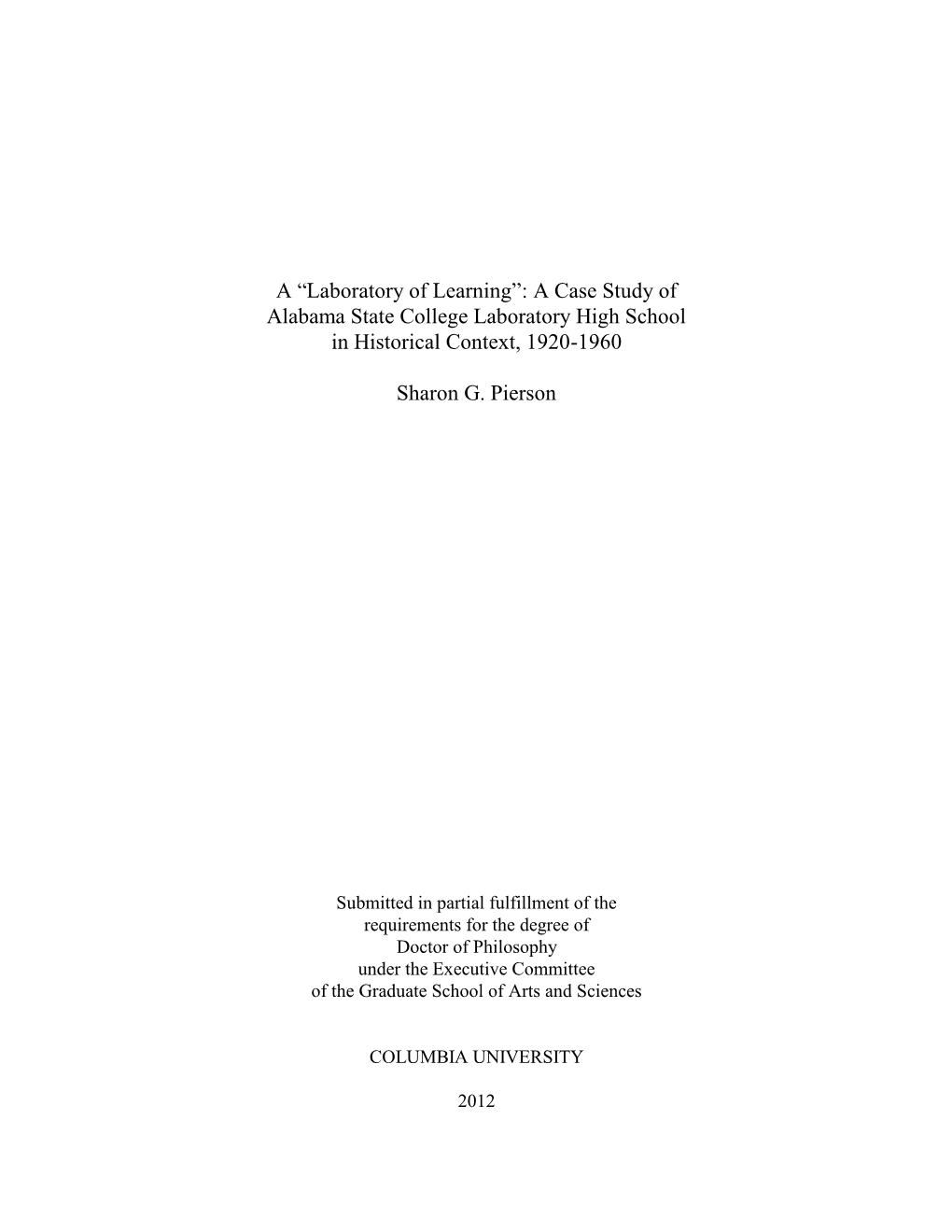 A Case Study of Alabama State College Laboratory High School in Historical Context, 1920-1960