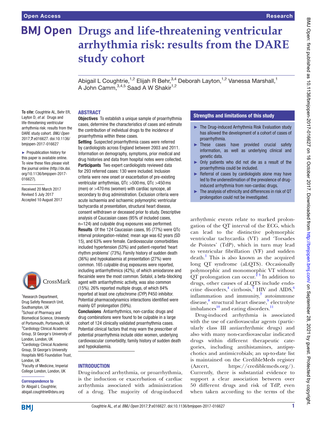 Drugs and Life-Threatening Ventricular Arrhythmia Risk: Results from the DARE Study Cohort