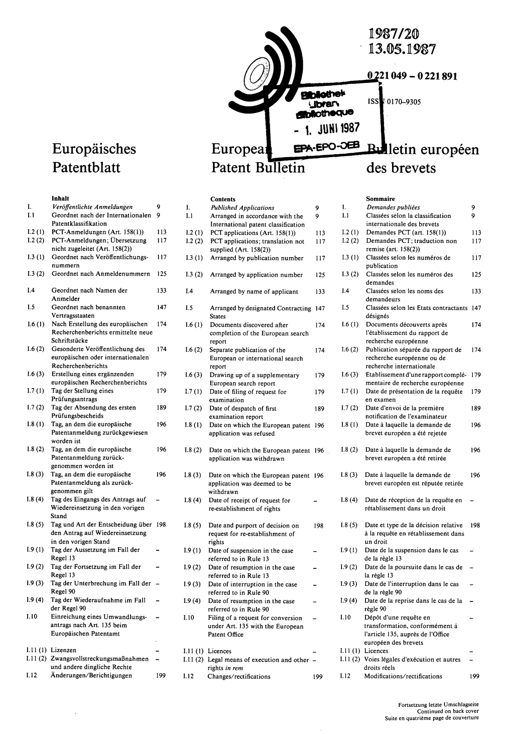 European Patent Bulletin 1987/20