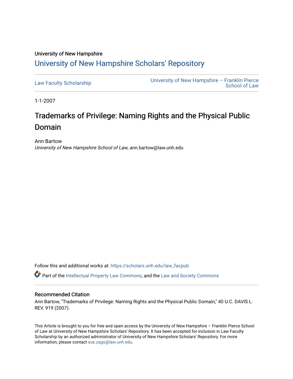 Trademarks of Privilege: Naming Rights and the Physical Public Domain