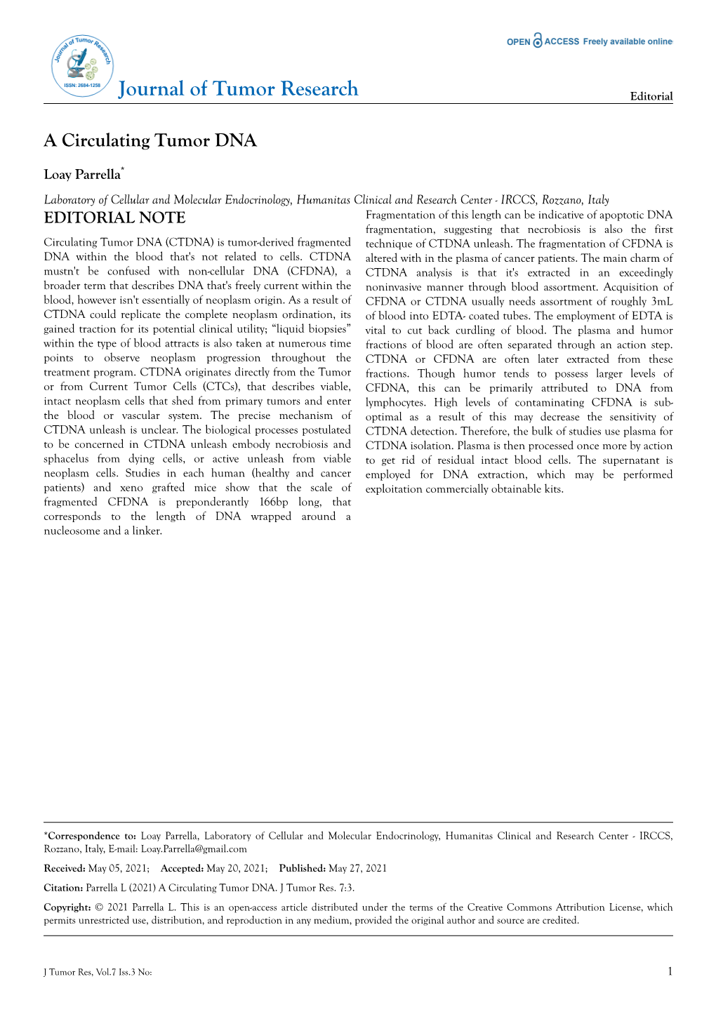 A Circulating Tumor DNA