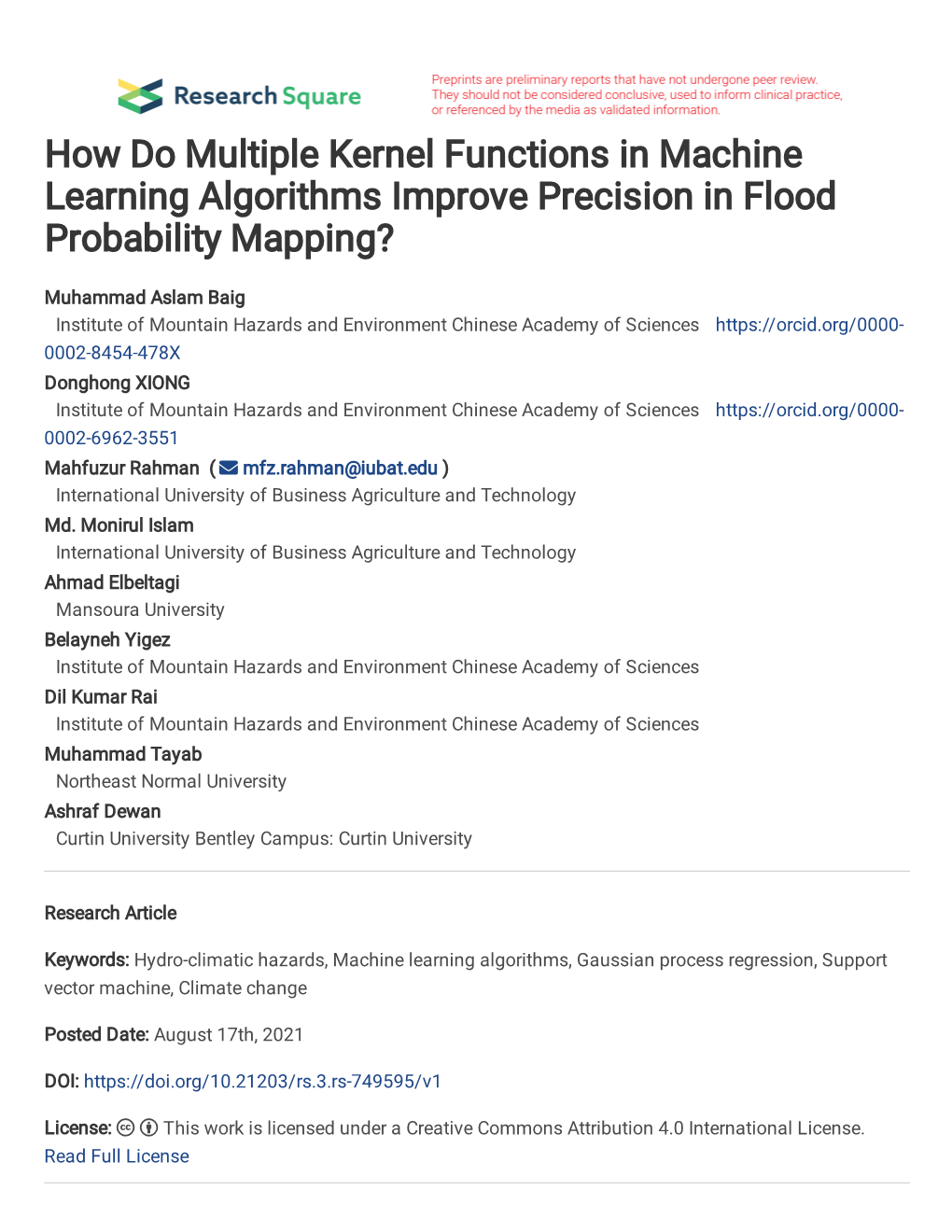 How Do Multiple Kernel Functions in Machine Learning Algorithms Improve Precision in Flood Probability Mapping?