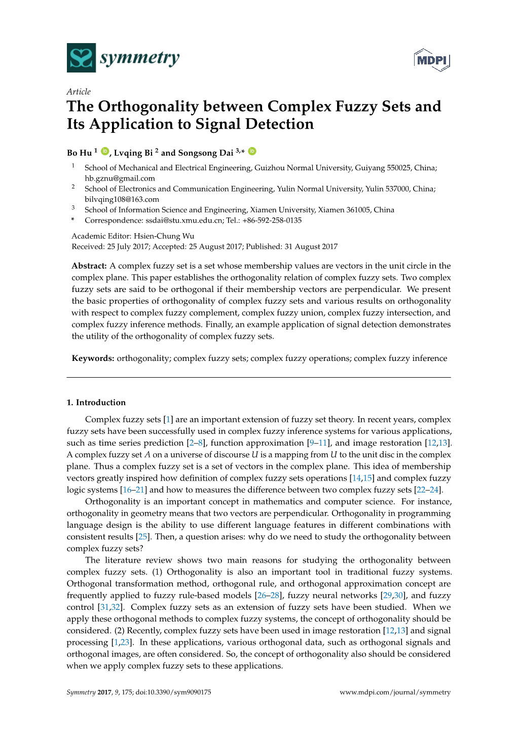 The Orthogonality Between Complex Fuzzy Sets and Its Application to Signal Detection