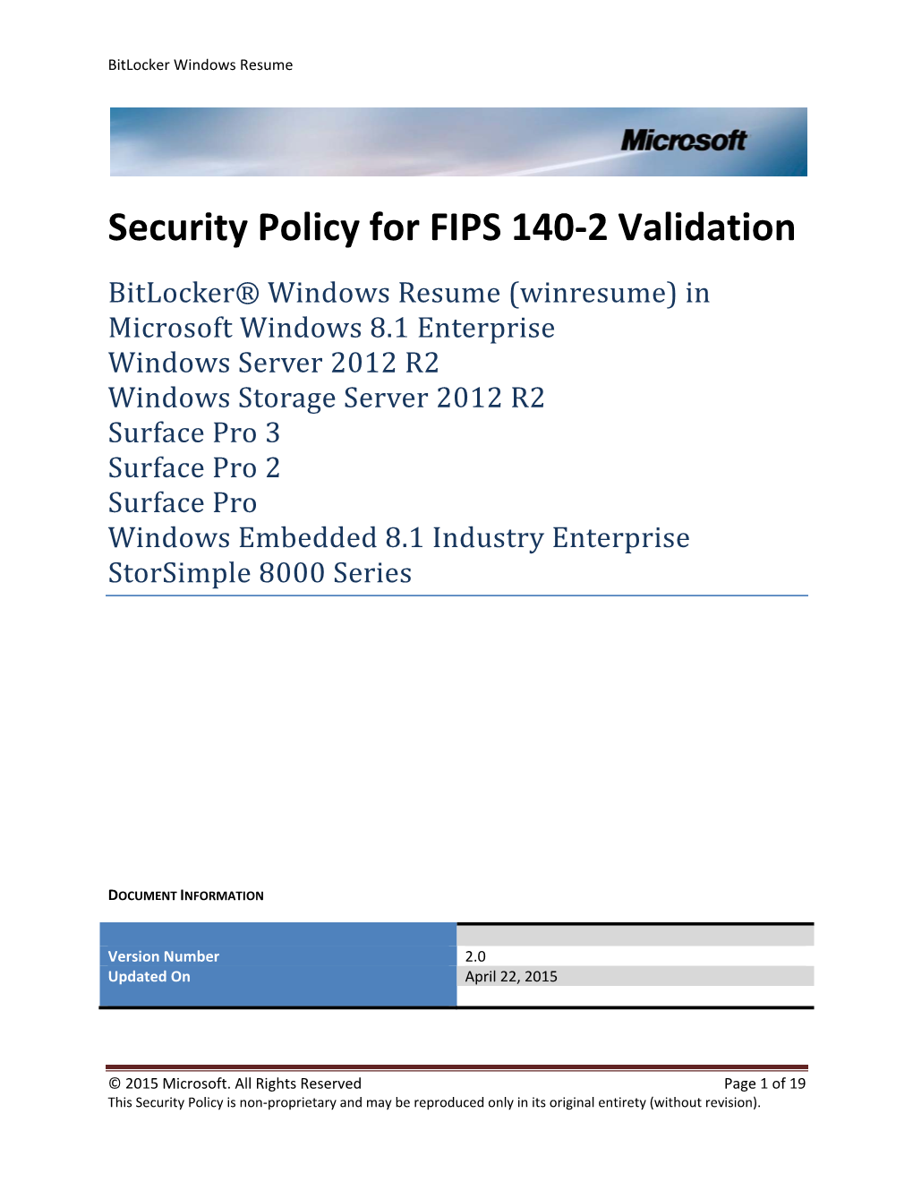 Security Policy for FIPS 140-2 Validation