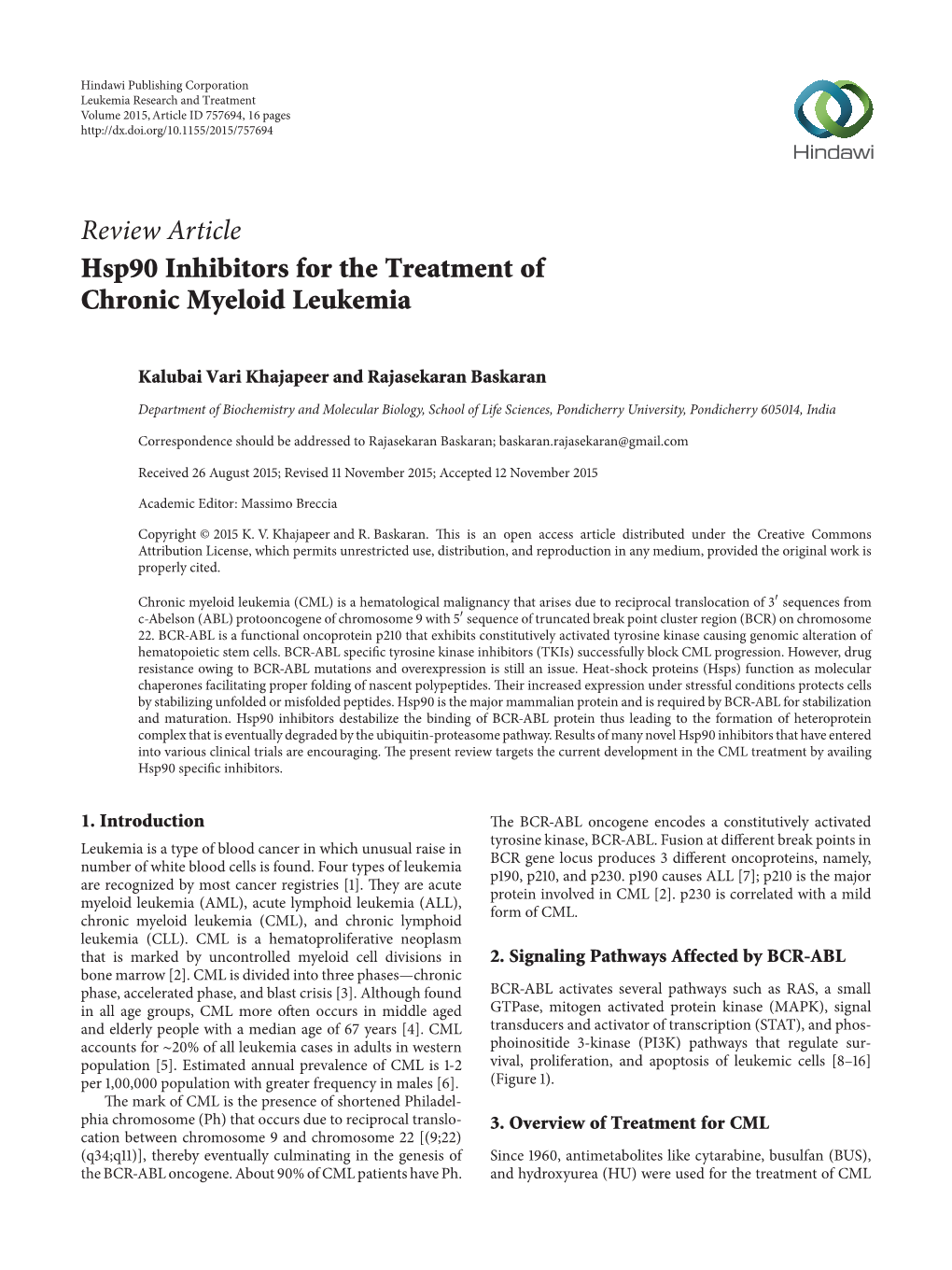 Hsp90 Inhibitors for the Treatment of Chronic Myeloid Leukemia