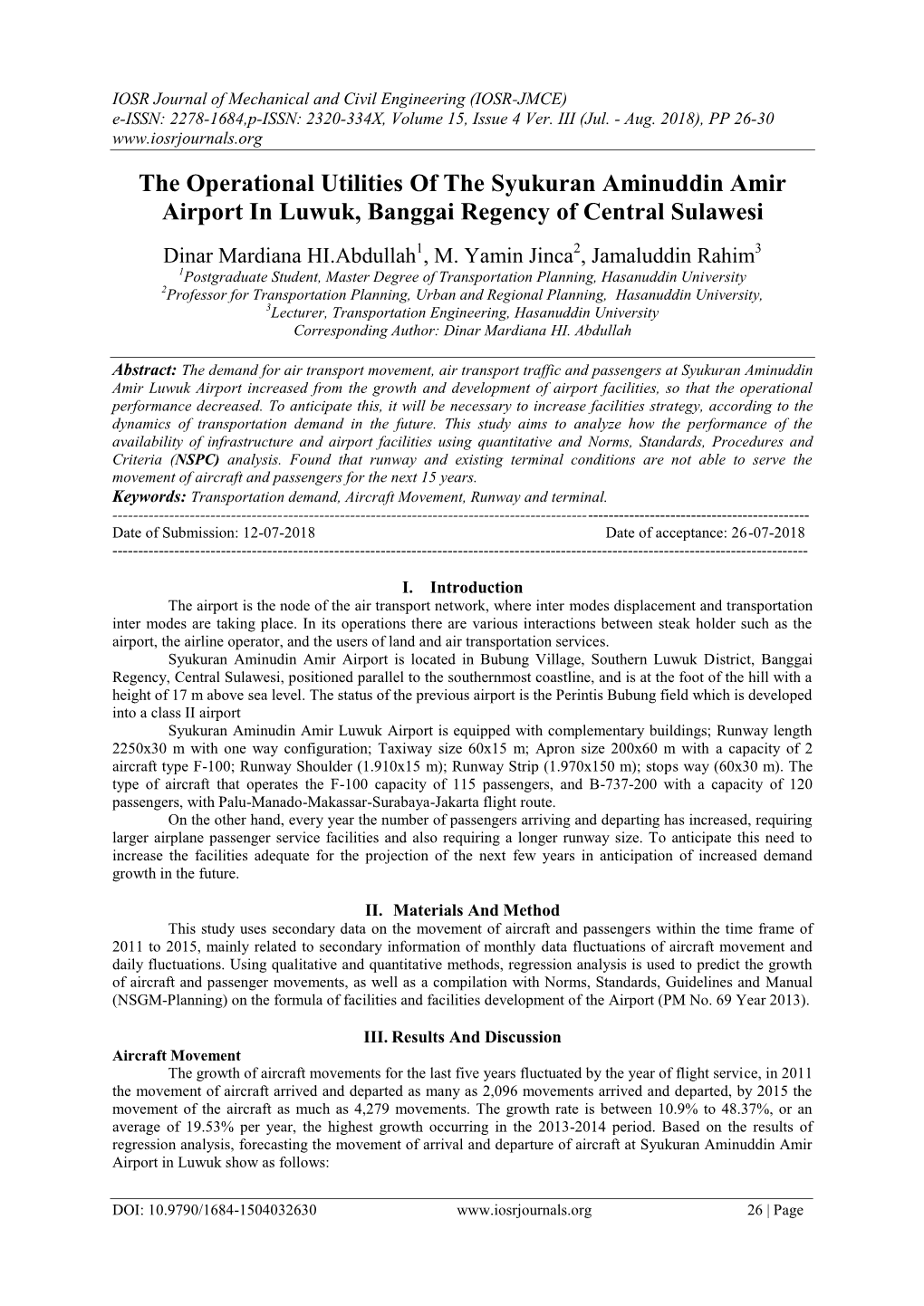 The Operational Utilities of the Syukuran Aminuddin Amir Airport in Luwuk, Banggai Regency of Central Sulawesi